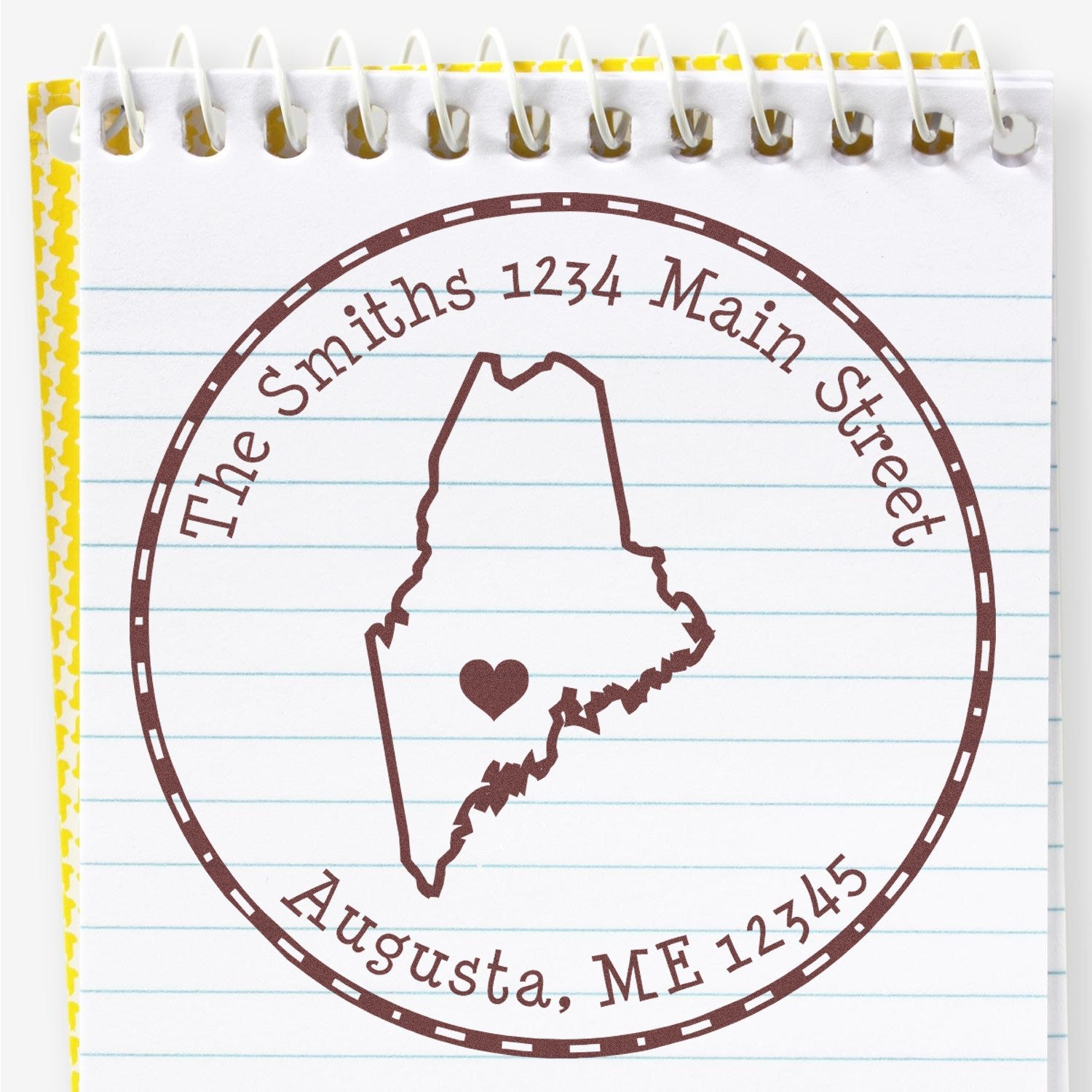 Wood Handle Round Maine State Luv Address Stamp