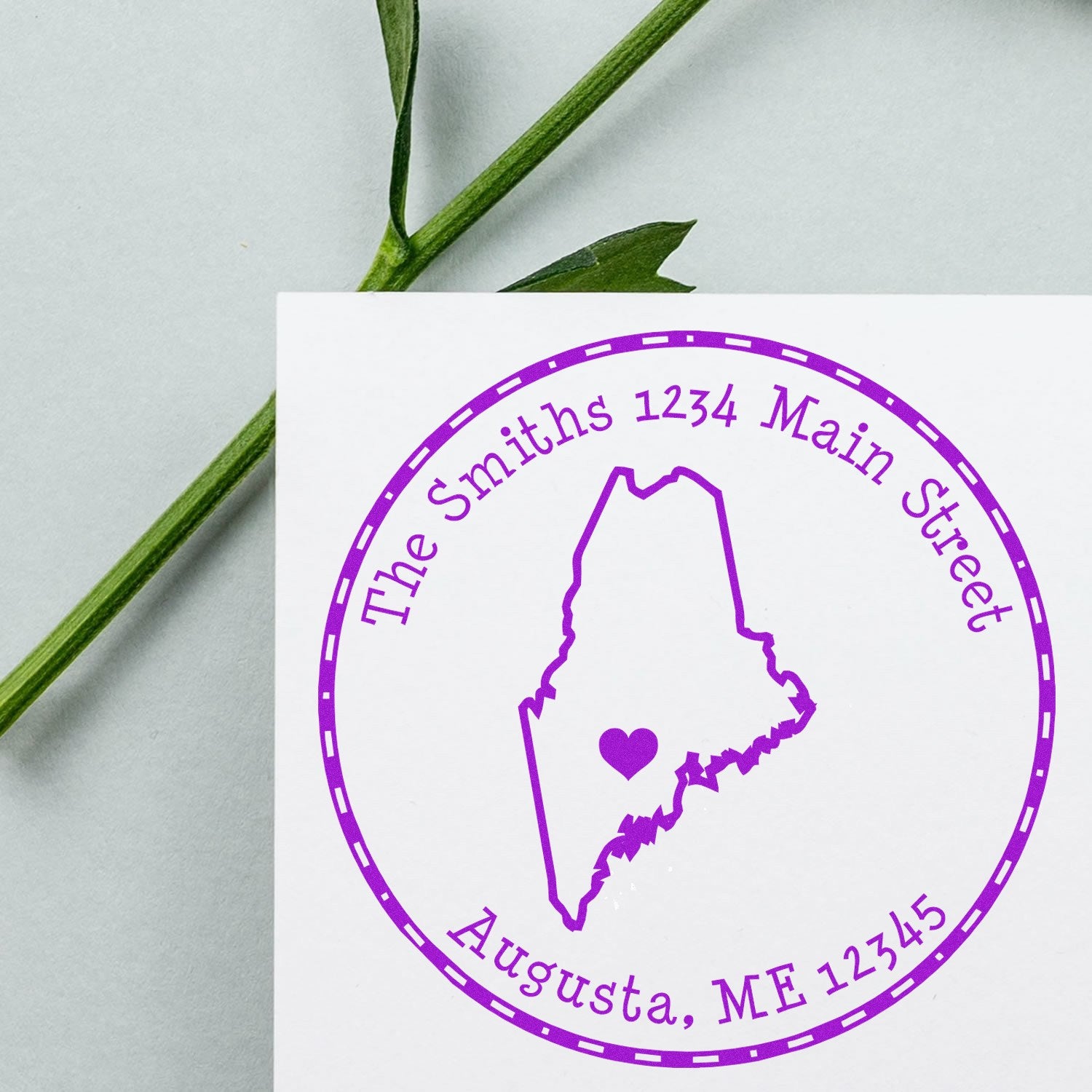 Wood Handle Round Maine State Luv Address Stamp