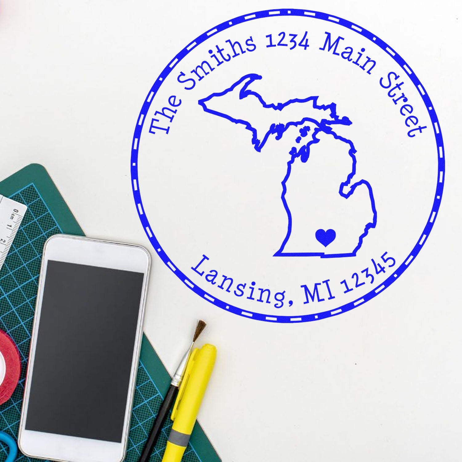 Slim Round Michigan State Luv Address Stamp