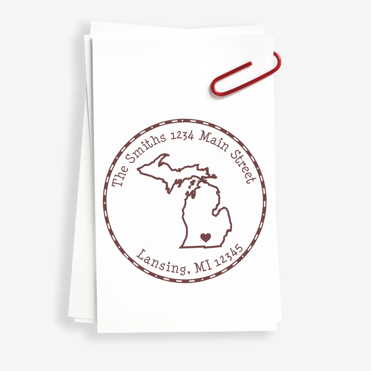 Wood Handle Round Michigan State Luv Address Stamp