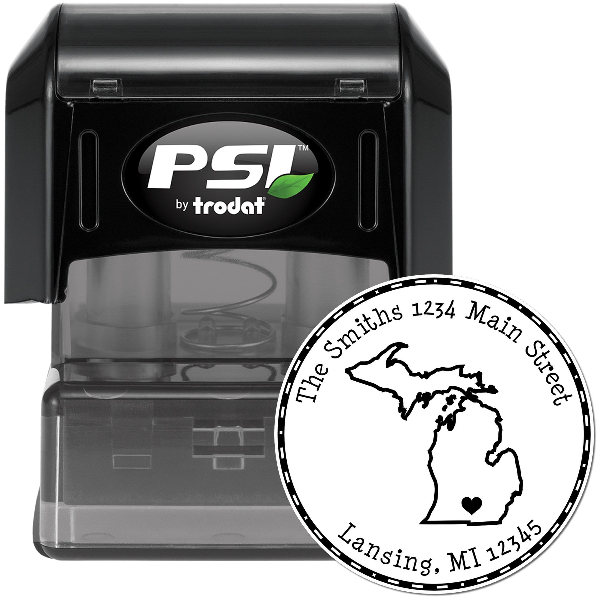 PSI Pre-Inked Round Michigan State Luv Address Stamp