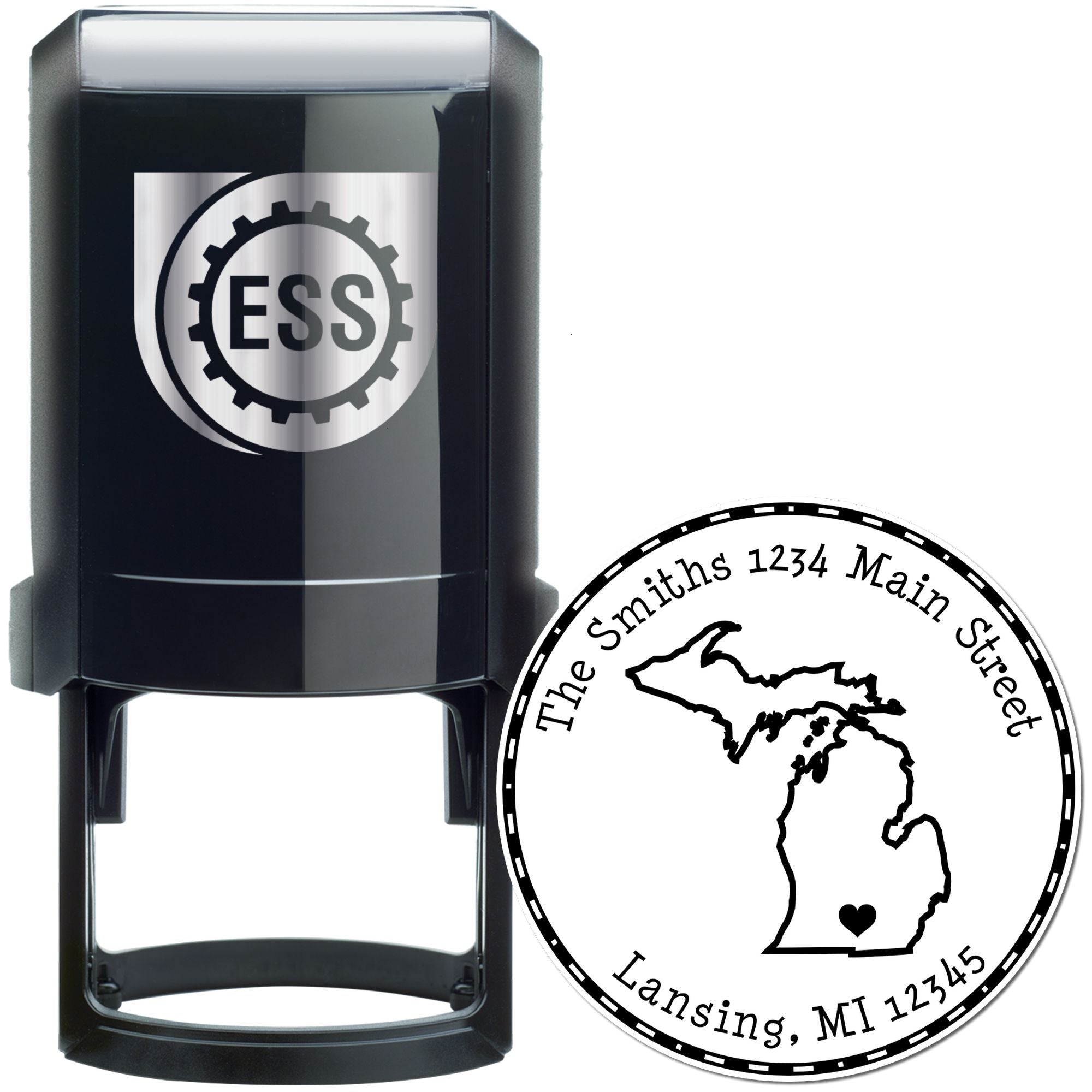 Self-Inking Round Michigan State Luv Address Stamp