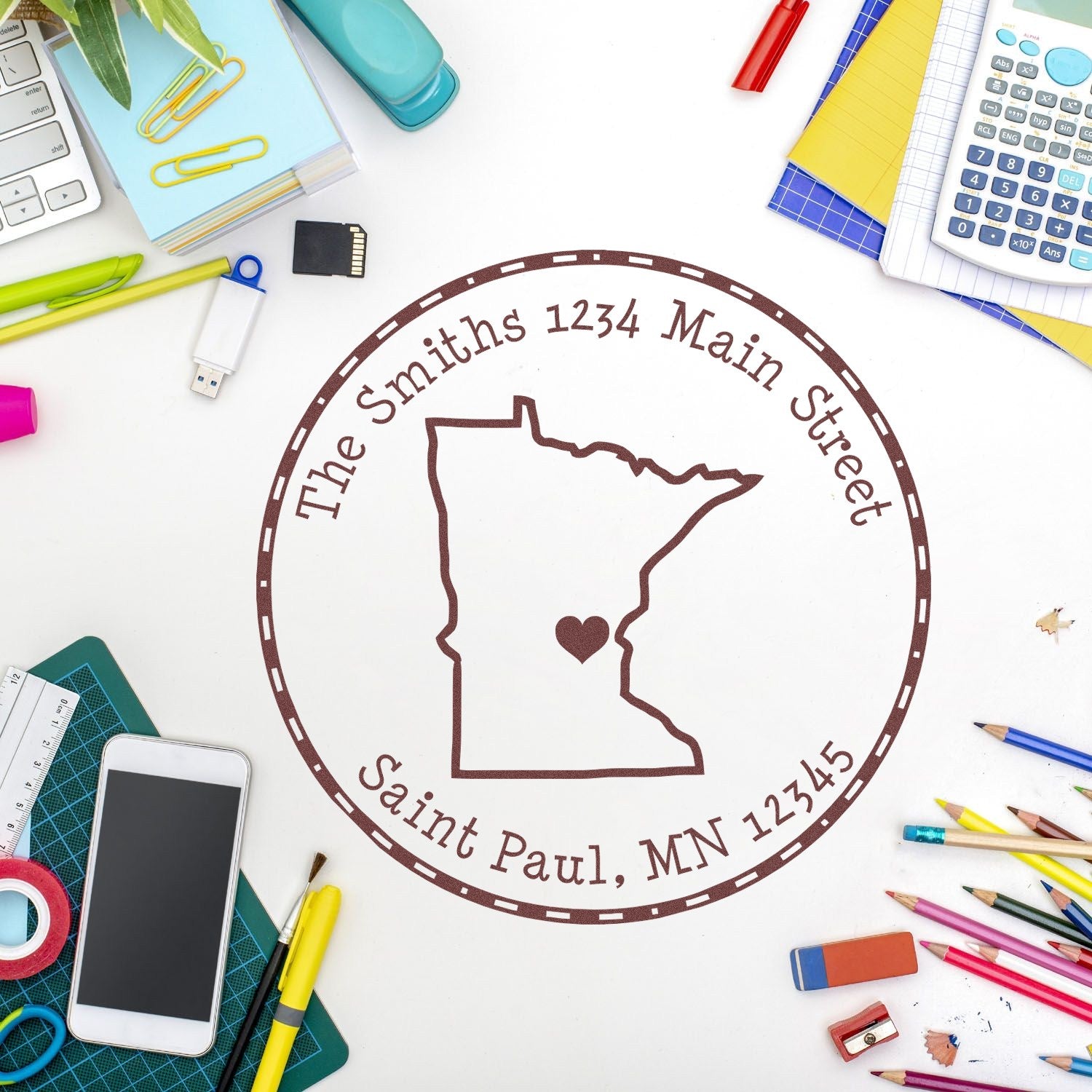 Self-Inking Round Minnesota State Luv Address Stamp