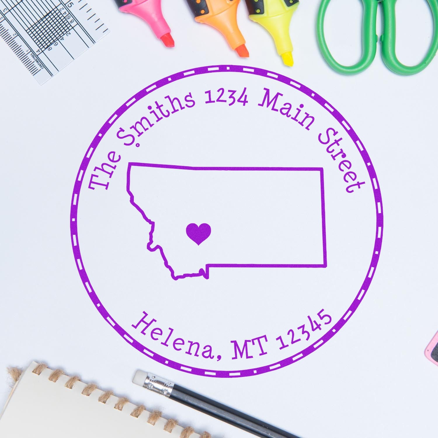 Self-Inking Round Montana State Luv Address Stamp