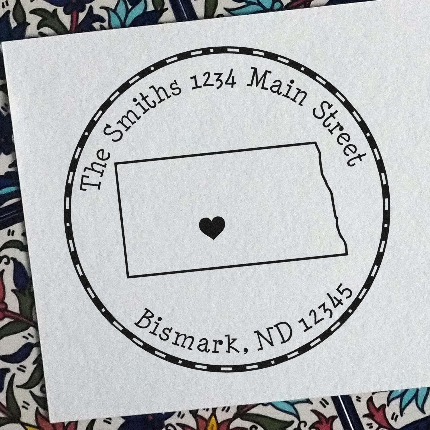 Self-Inking Round North Dakota State Luv Address Stamp