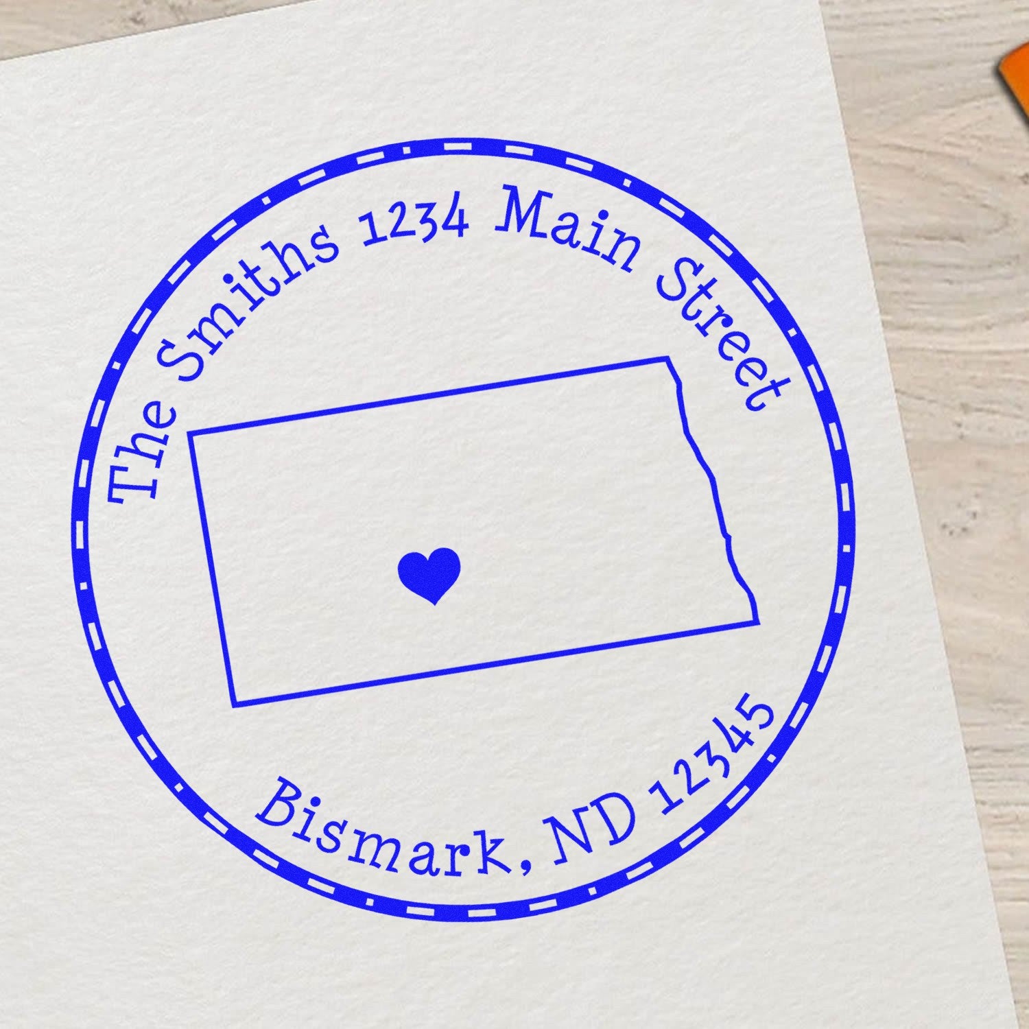 Self-Inking Round North Dakota State Luv Address Stamp