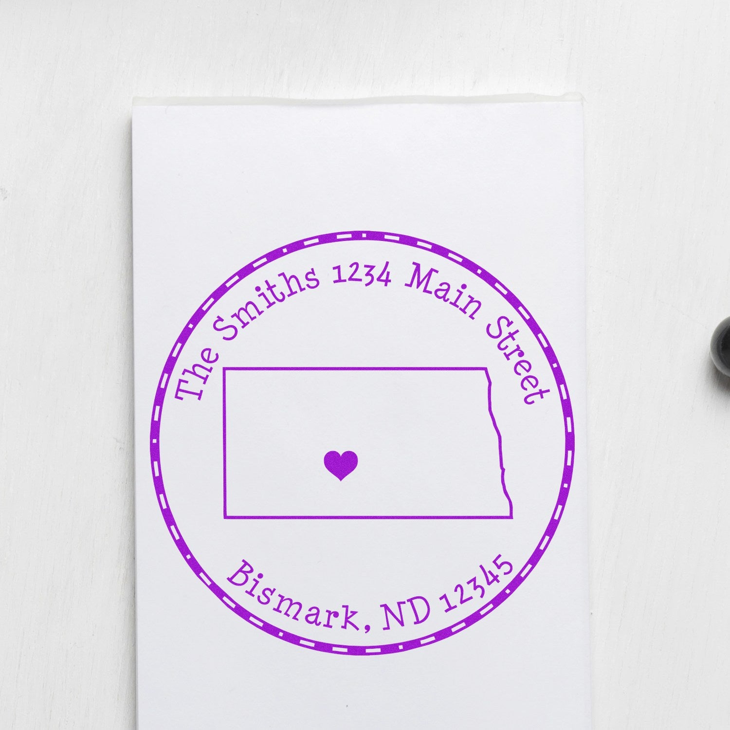 Self-Inking Round North Dakota State Luv Address Stamp