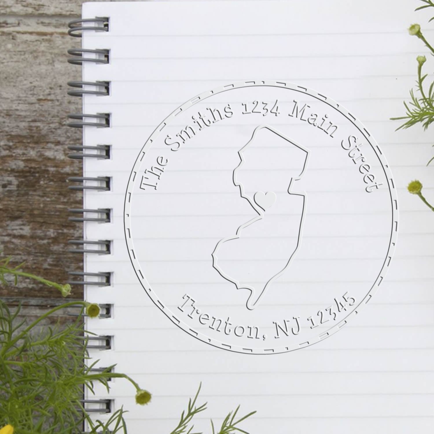 Soft NJ State Love Customized Return Address Embossed Stamp