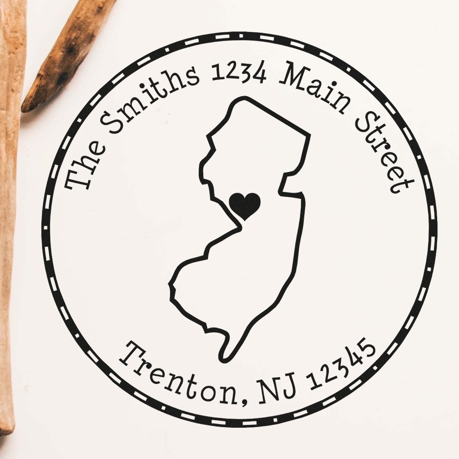 Wood Handle Round New Jersey State Luv Address Stamp