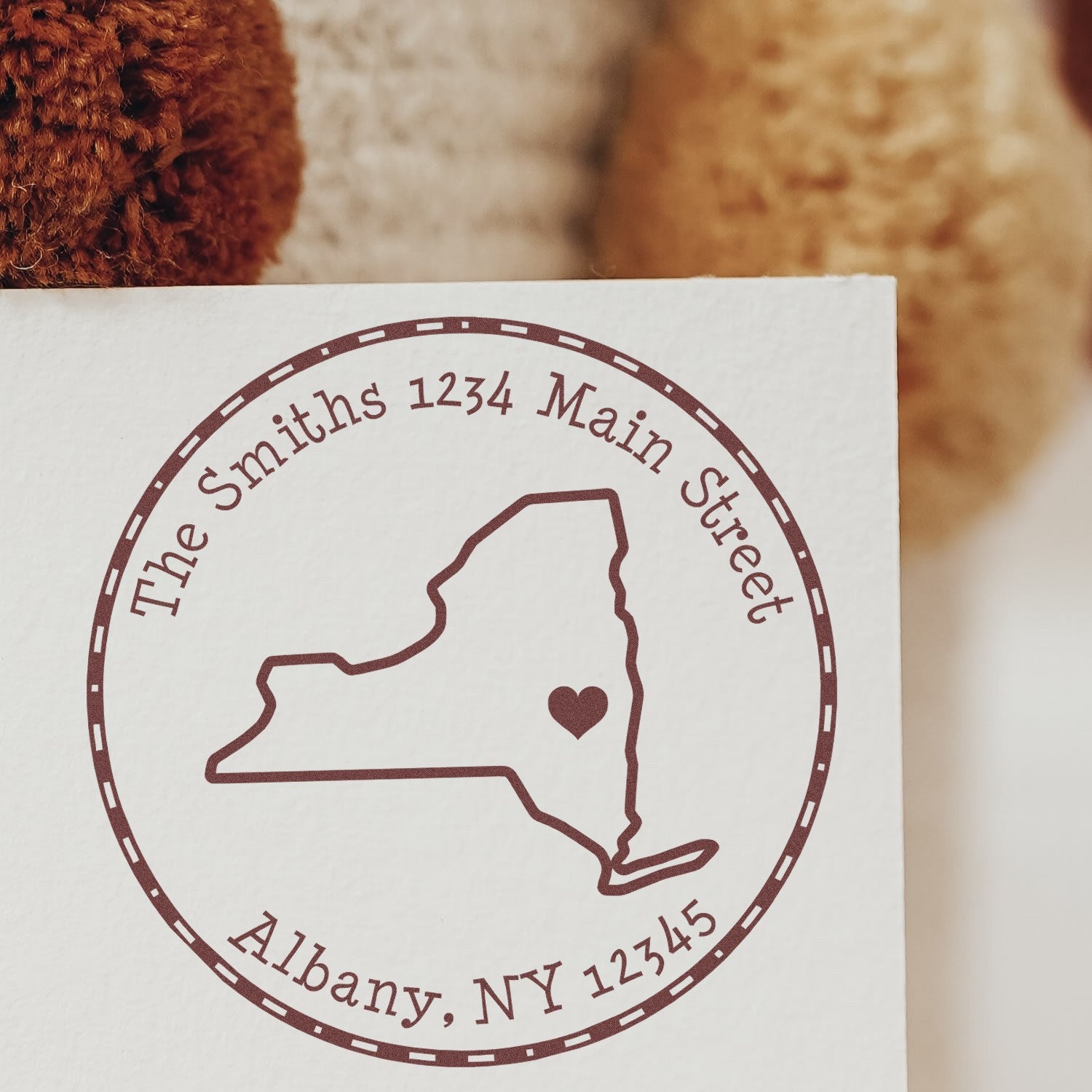 Wood Handle Round New York State Luv Address Stamp