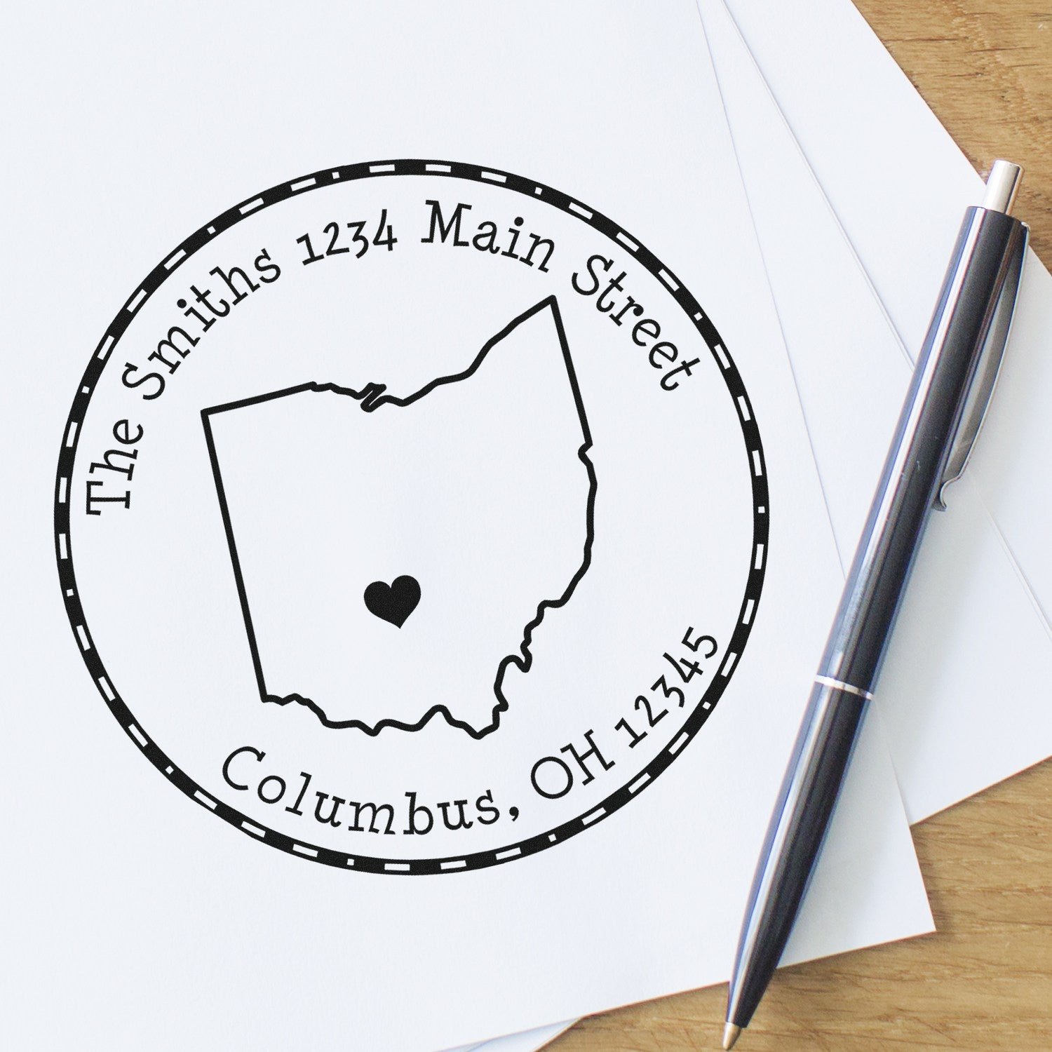 Wood Handle Round Ohio State Luv Address Stamp