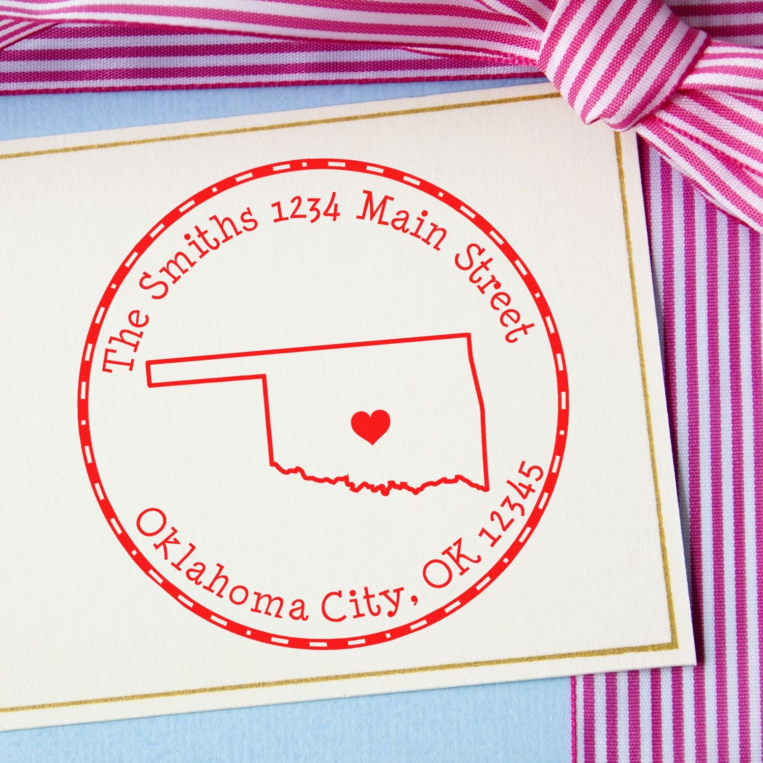 Wood Handle Round Oklahoma State Luv Address Stamp