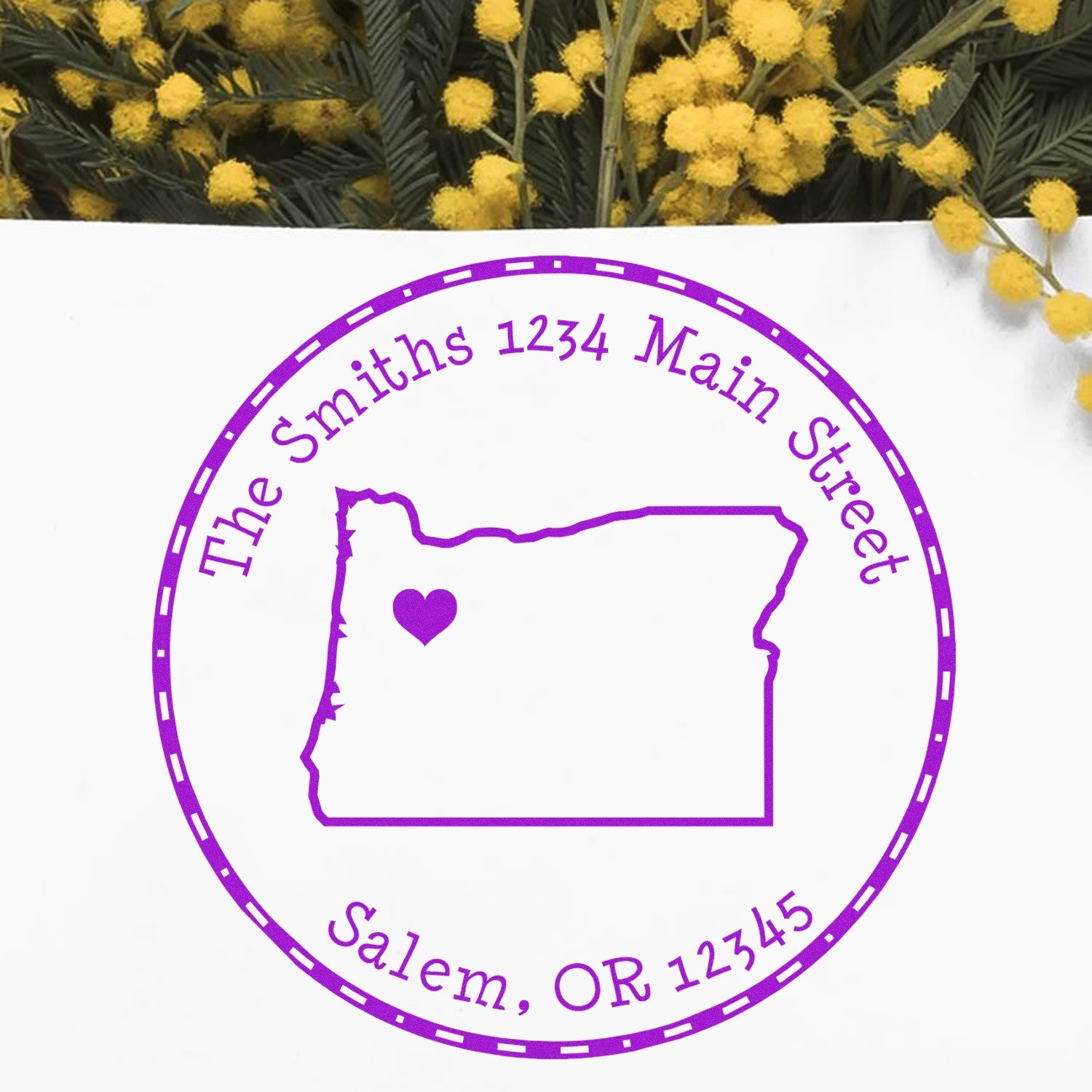 Self-Inking Round Oregon State Luv Address Stamp