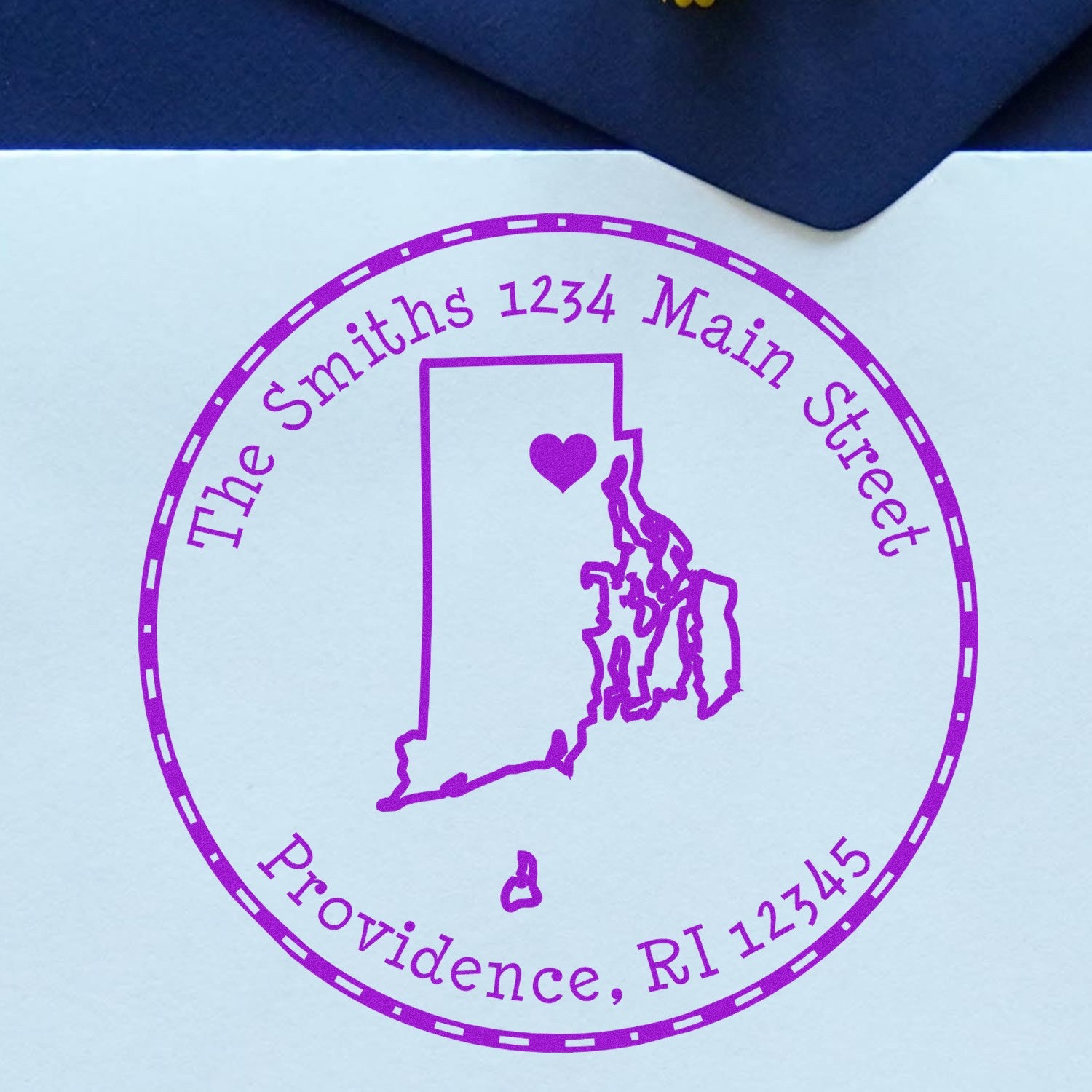 Self-Inking Round Rhode Island State Luv Address Stamp