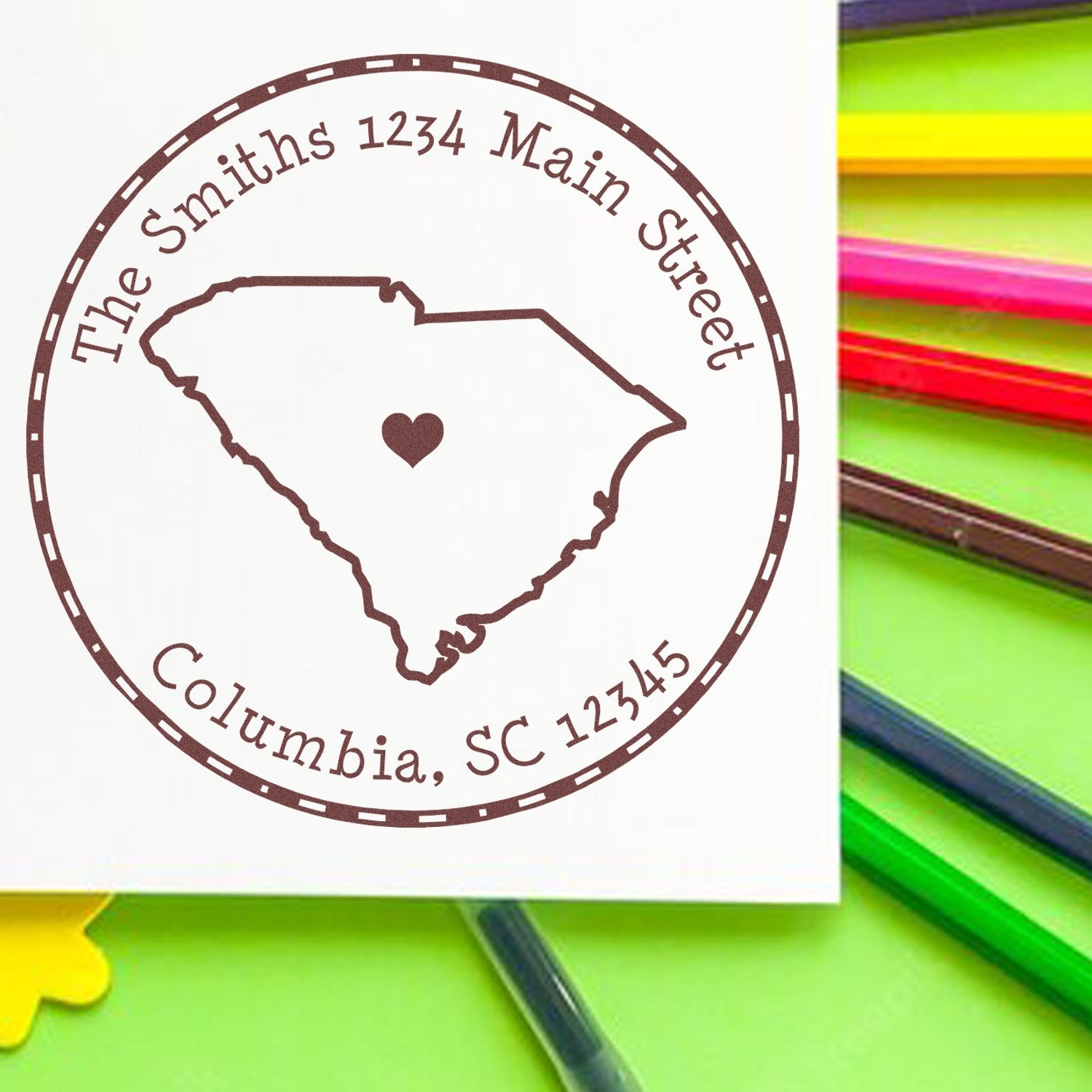 Wood Handle Round South Carolina State Luv Address Stamp