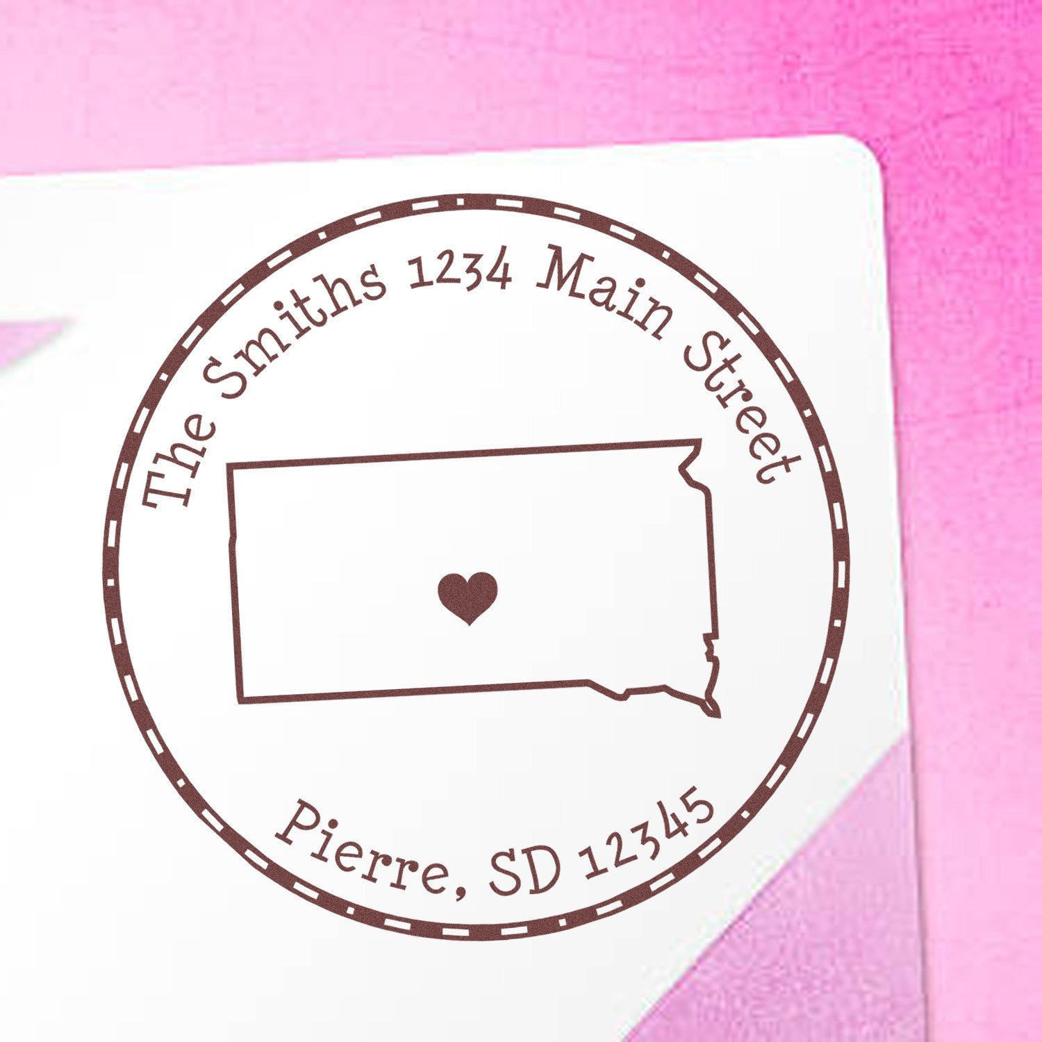 Wood Handle Round South Dakota State Luv Address Stamp