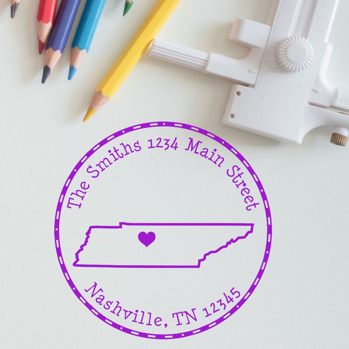 Self-Inking Round Tennessee State Luv Address Stamp