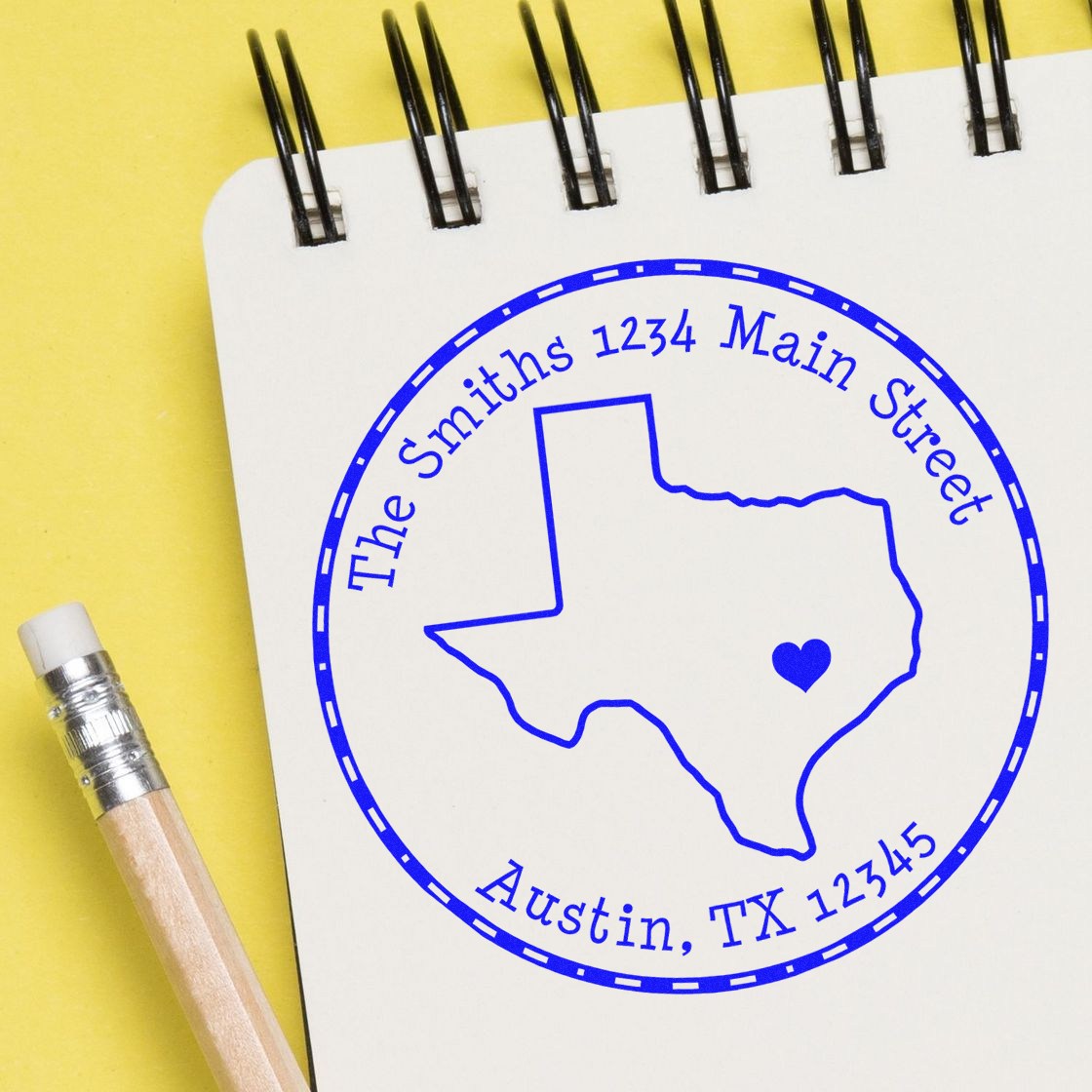 Self-Inking Round Texas State Luv Address Stamp