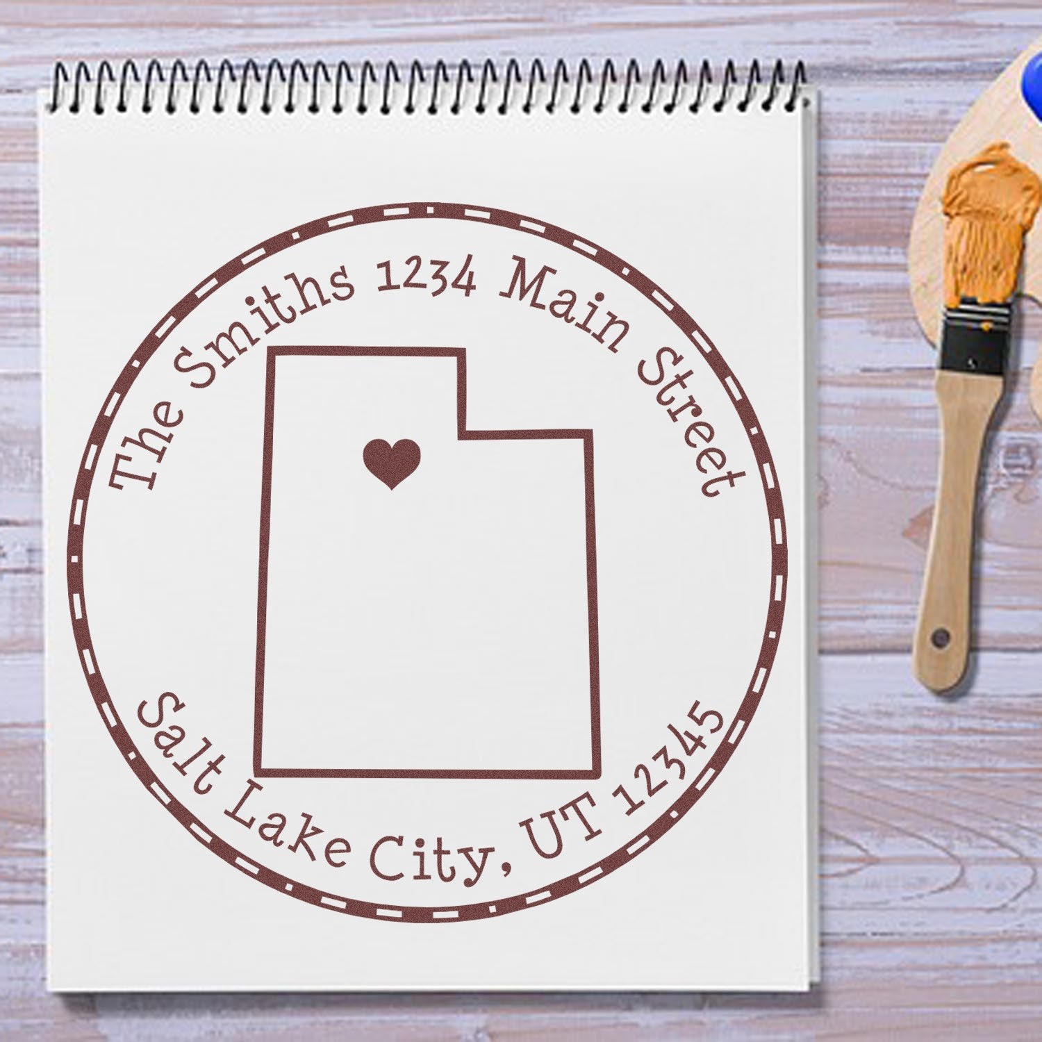 Wood Handle Round Utah State Luv Address Stamp