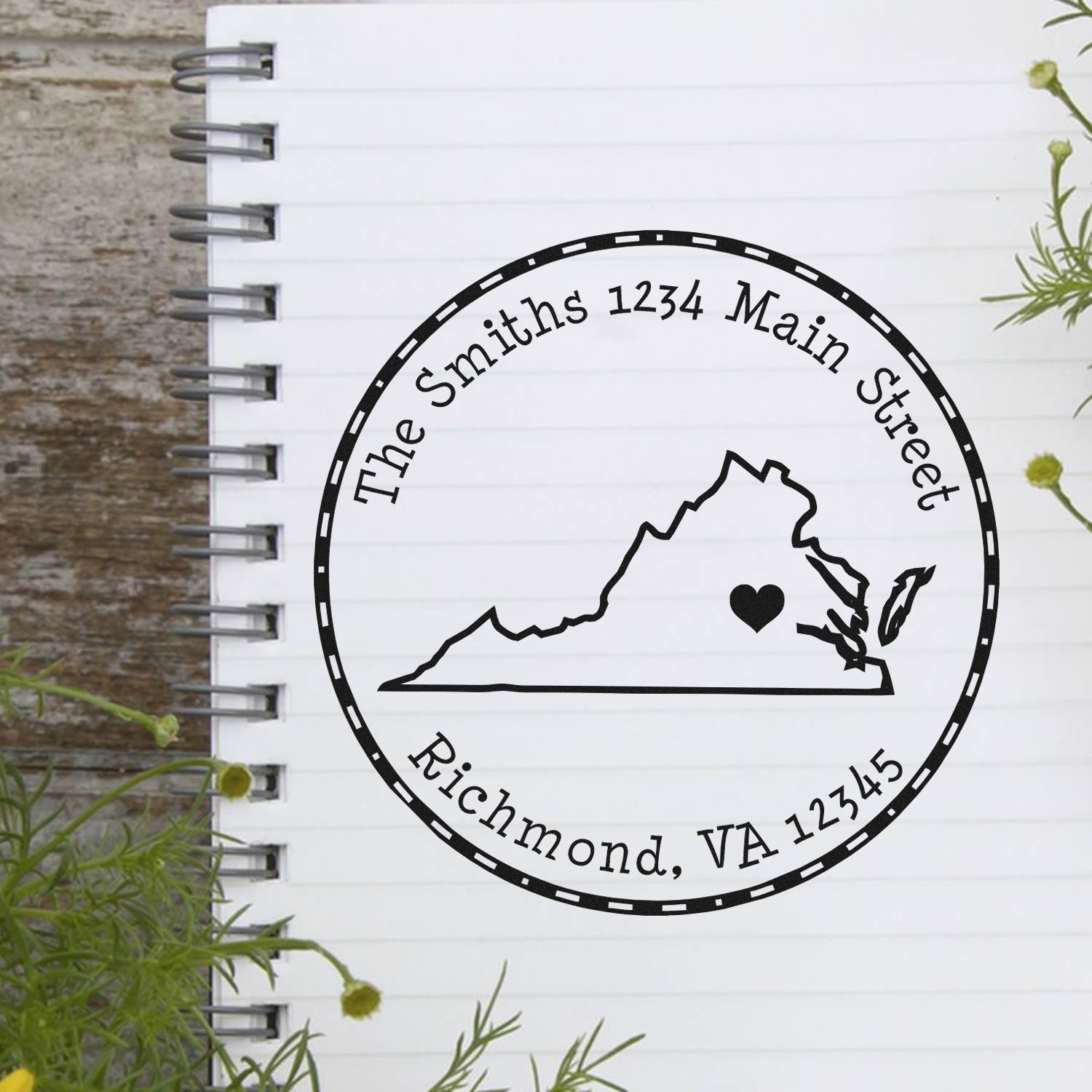 Slim Round Virginia State Luv Address Stamp