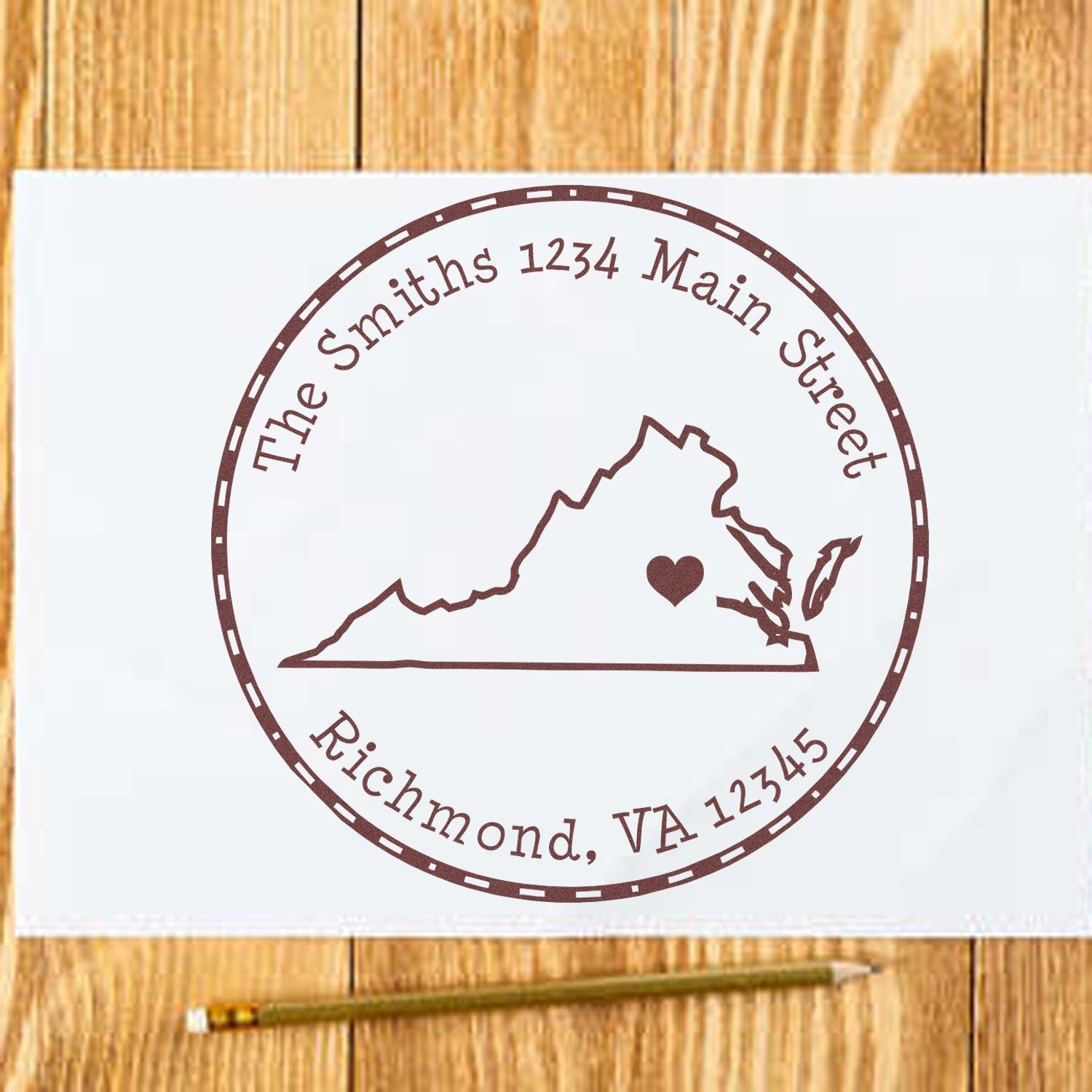 Wood Handle Round Virginia State Luv Address Stamp