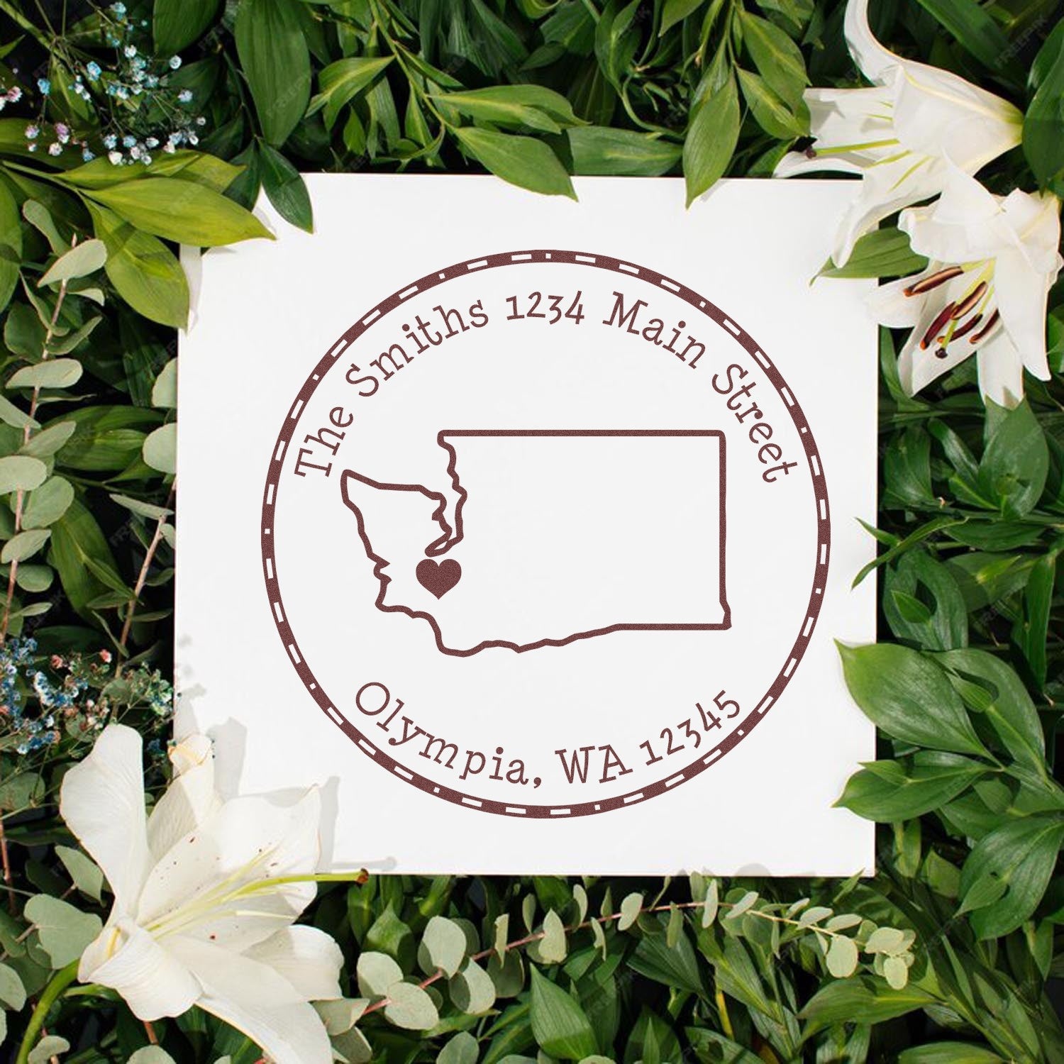 Wood Handle Round Washington State Luv Address Stamp