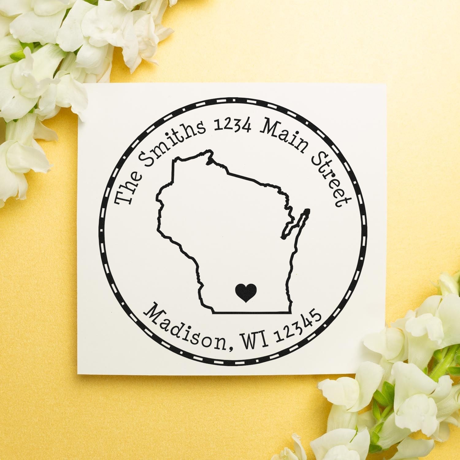 Wood Handle Round Wisconsin State Luv Address Stamp