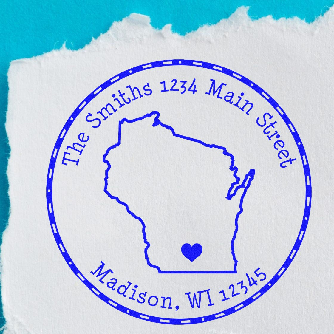 Wood Handle Round Wisconsin State Luv Address Stamp