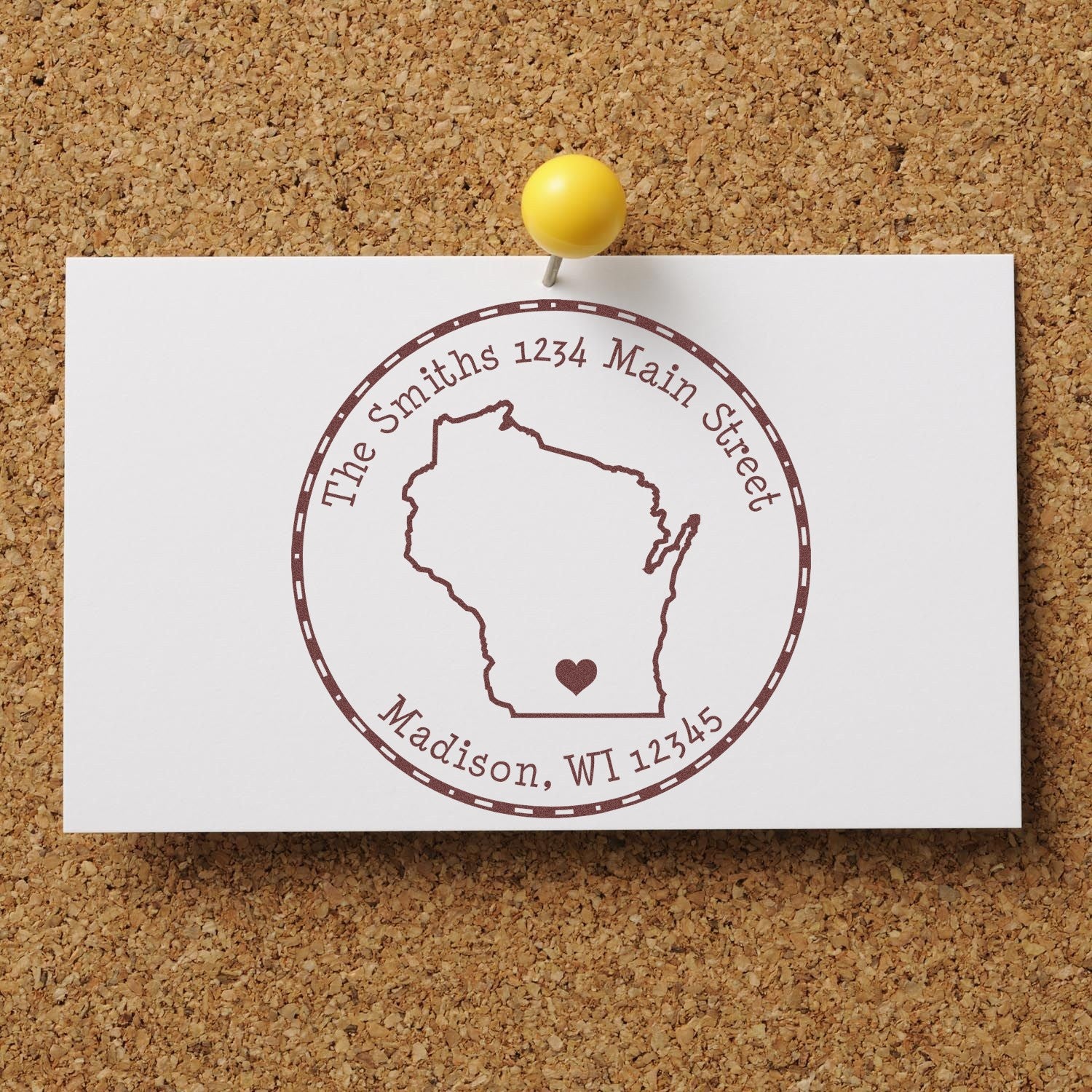 Wood Handle Round Wisconsin State Luv Address Stamp