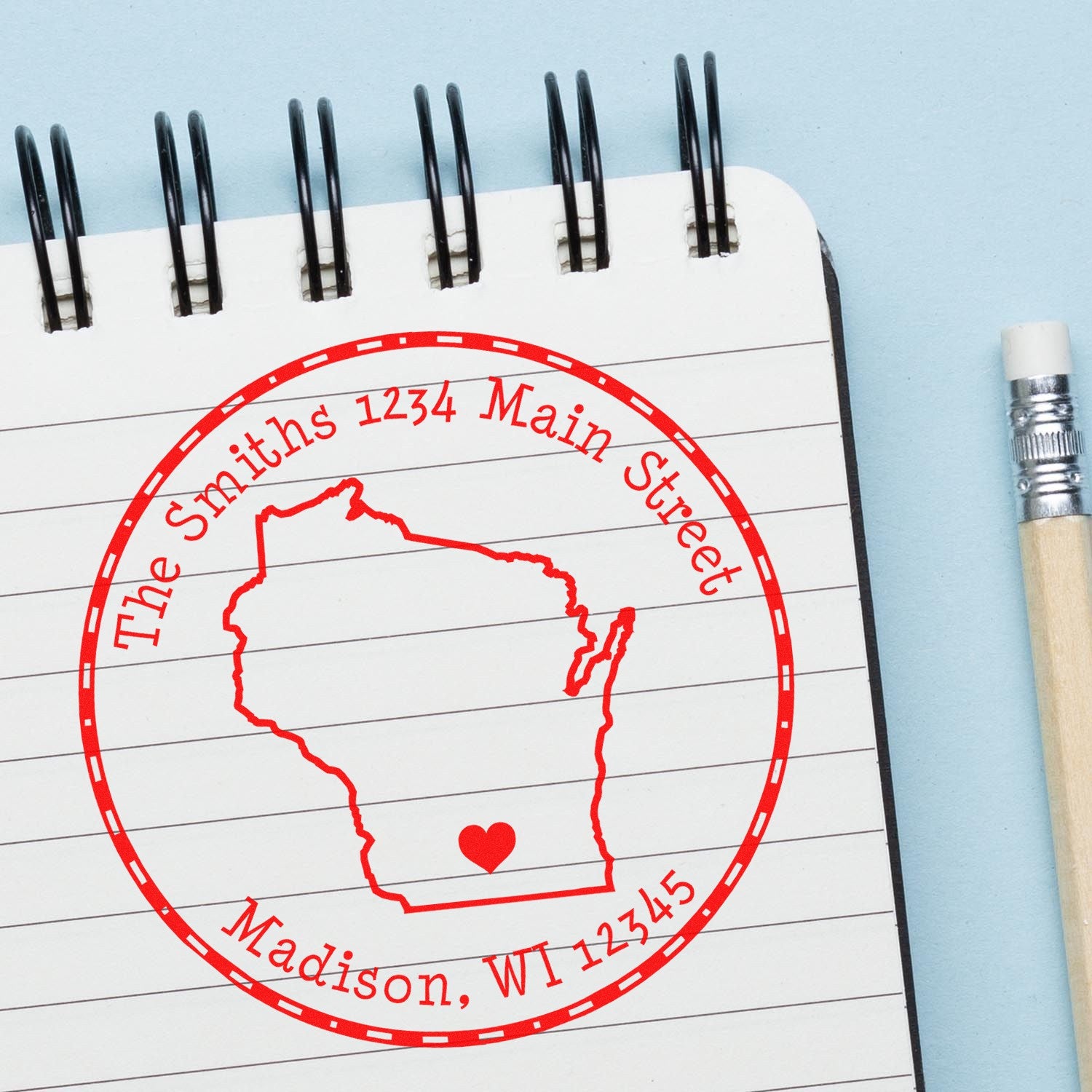 Self-Inking Round Wisconsin State Luv Address Stamp