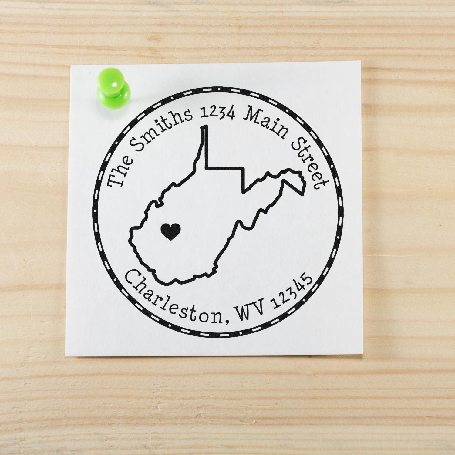 Wood Handle Round West Virginia State Luv Address Stamp