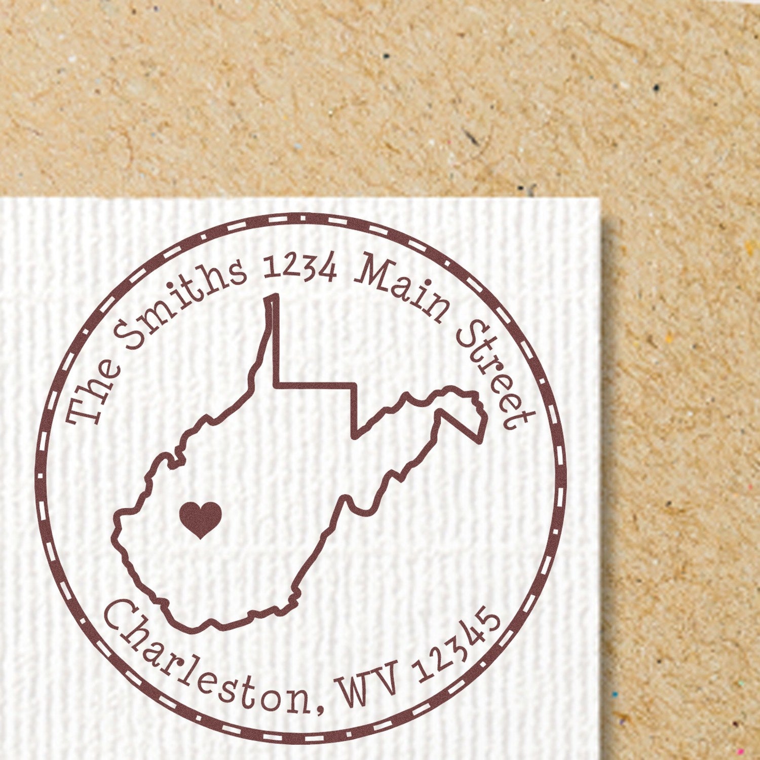 Wood Handle Round West Virginia State Luv Address Stamp