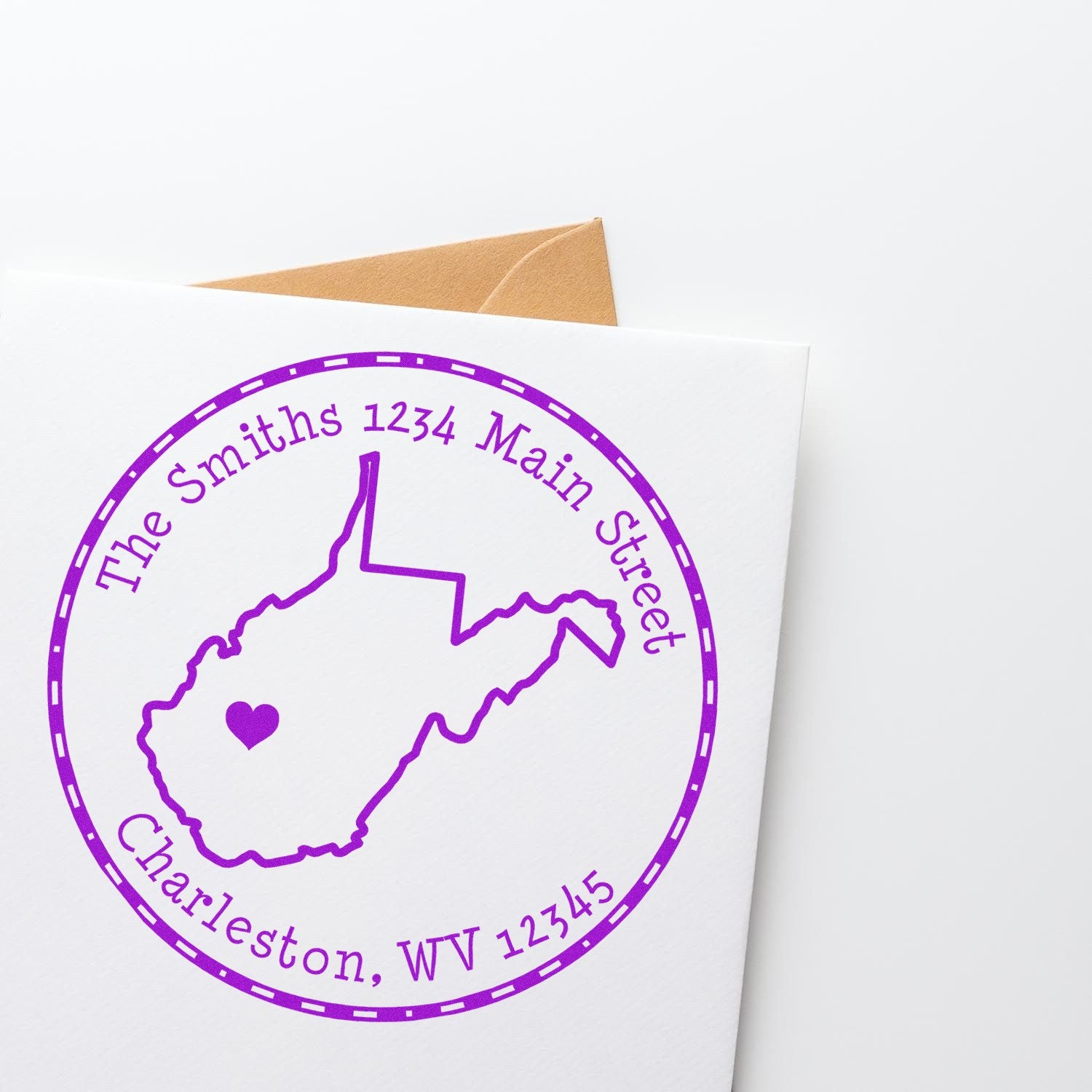 Wood Handle Round West Virginia State Luv Address Stamp