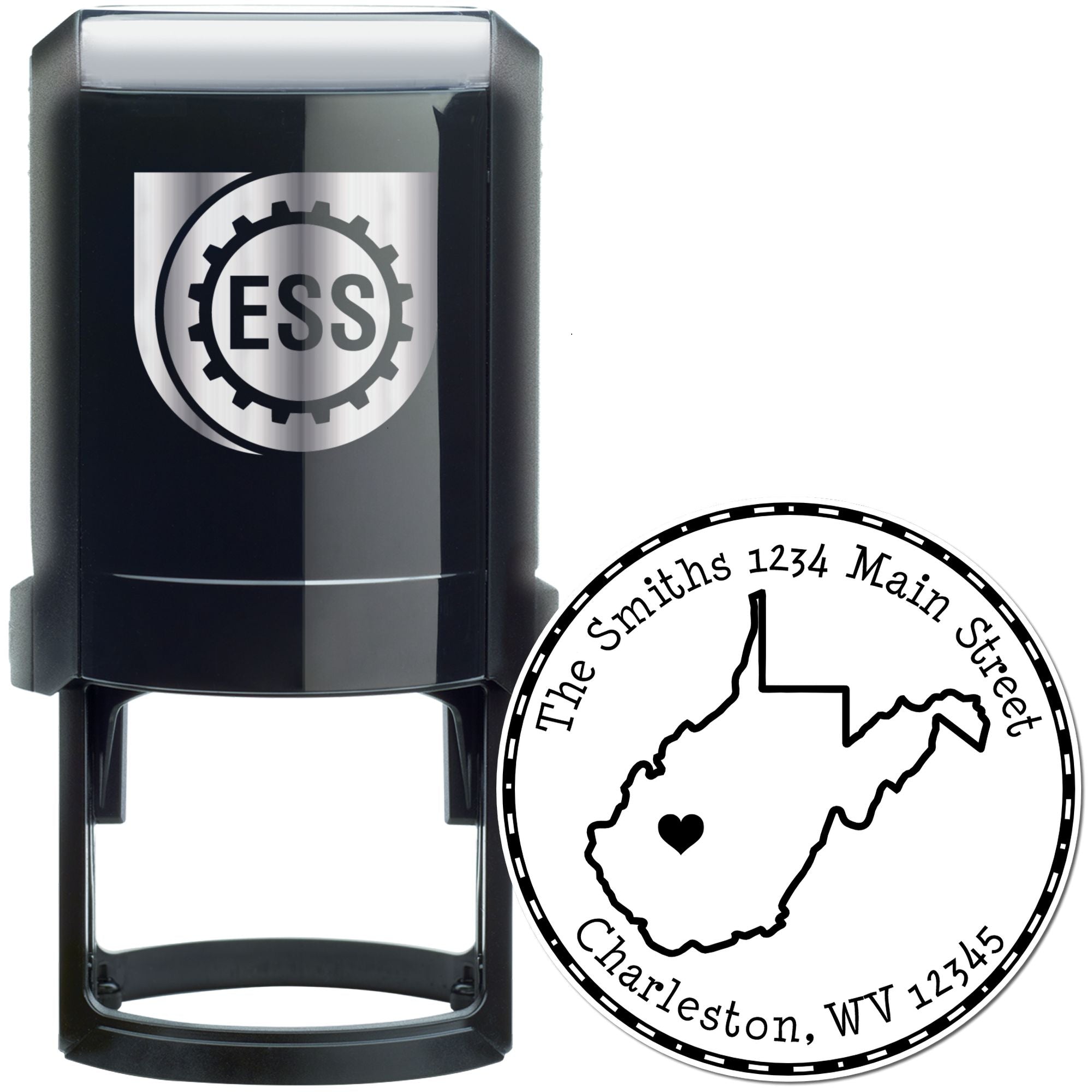 Self-Inking Round West Virginia State Luv Address Stamp