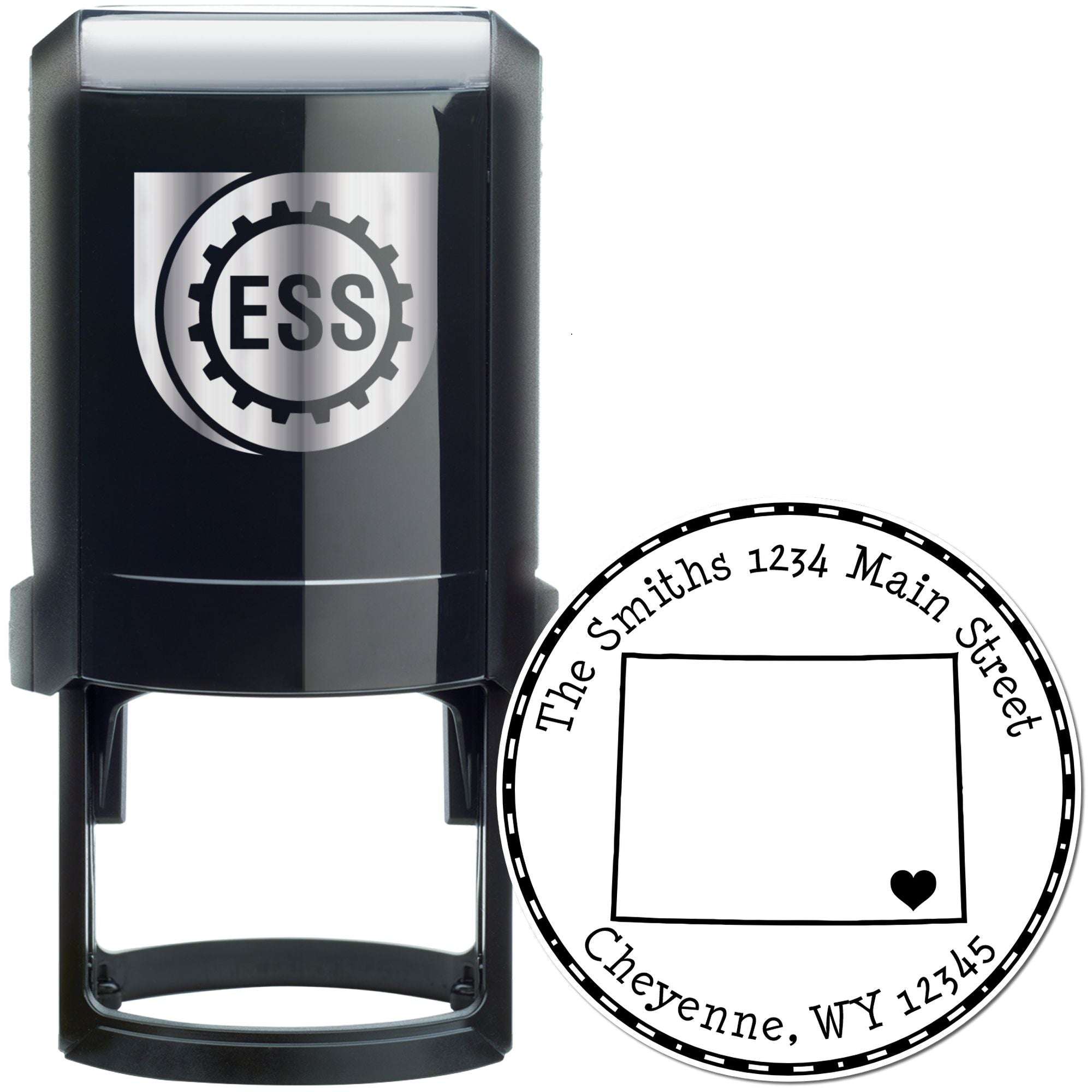 Self-Inking Round Wyoming State Luv Address Stamp