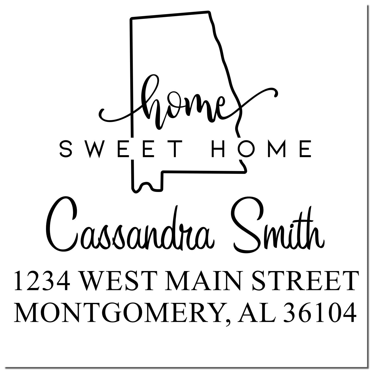 Self-Inking Home Sweet Home Alabama Personalized Name and Address Rubber Stamp