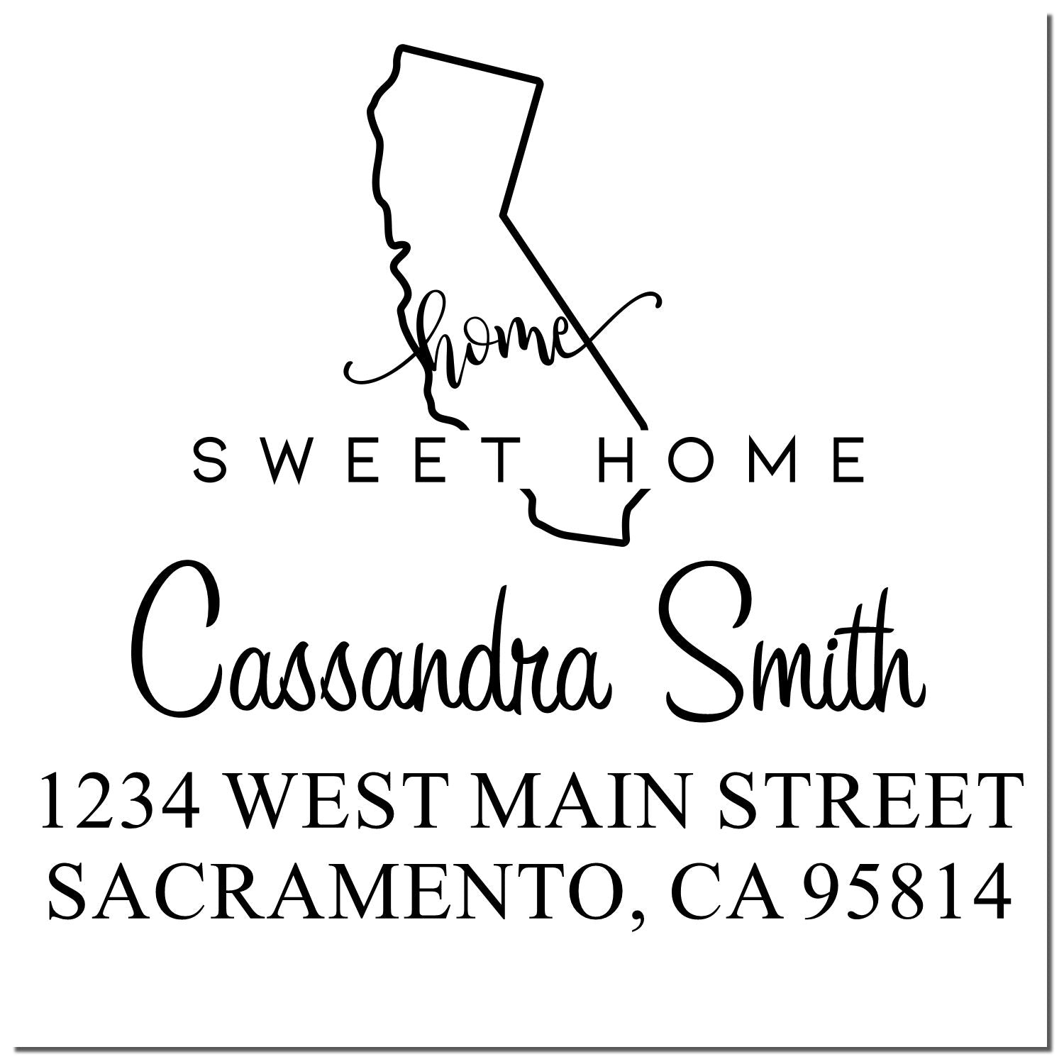 Wood Handle Home Sweet Home California Personalized Return Address Stamper