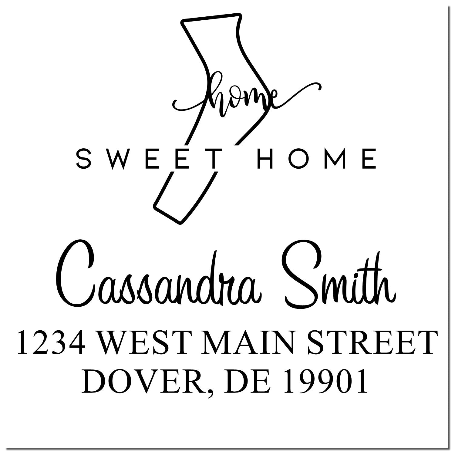 Wood Handle Home Sweet Home Delaware Personalized Name and Address Stamper