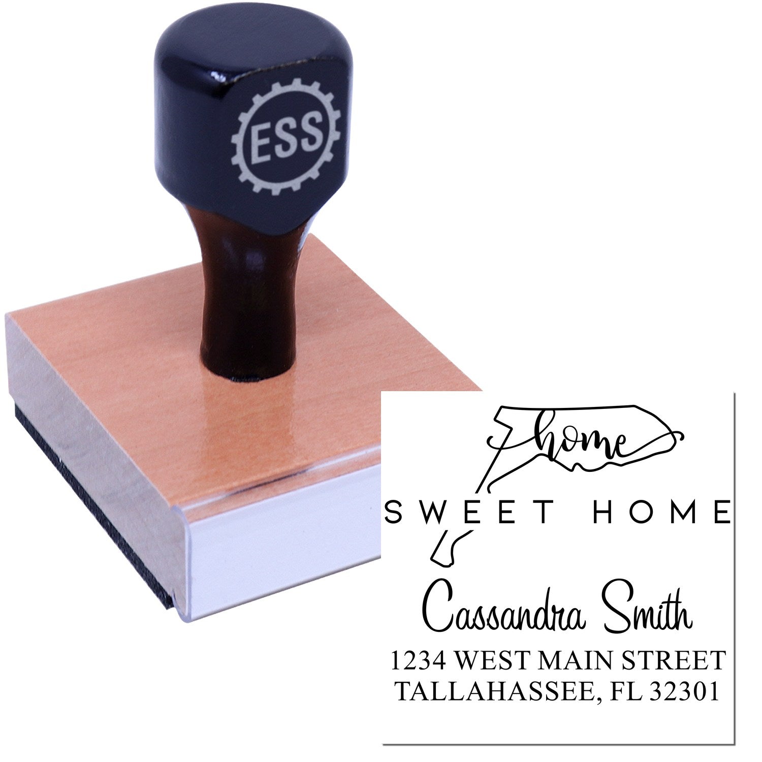 Wood Handle Home Sweet Home Florida Personalized Name and Address Rubber Stamp