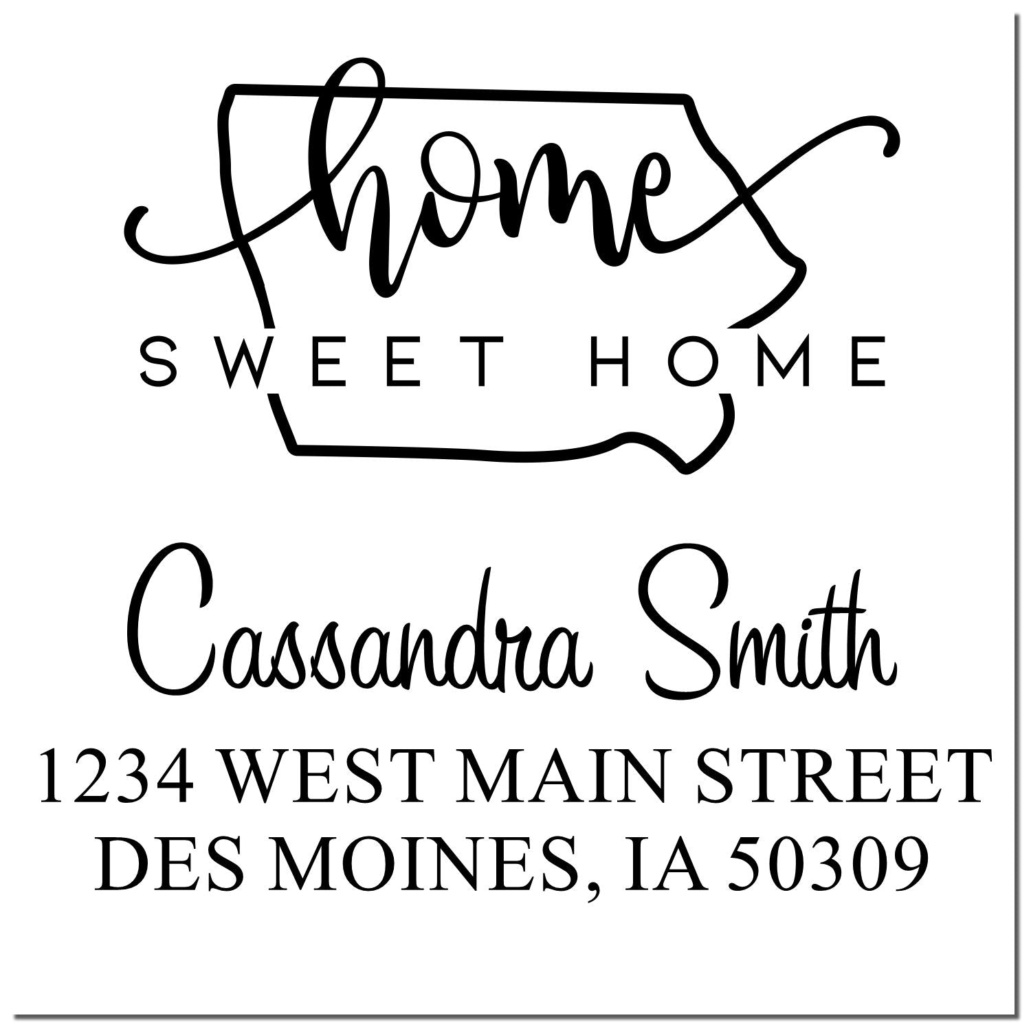 Wood Handle Home Sweet Home Iowa Personalized Mail Rubber Stamp