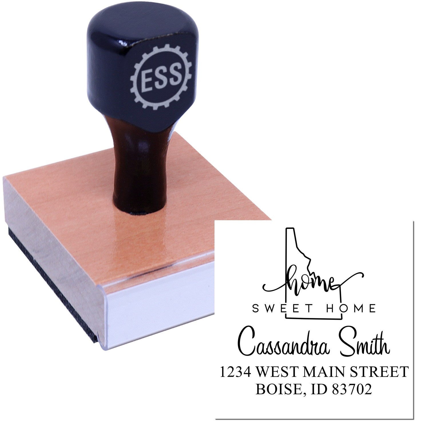 Wood Handle Home Sweet Home Idaho Personalized Mailing Rubber Stamp