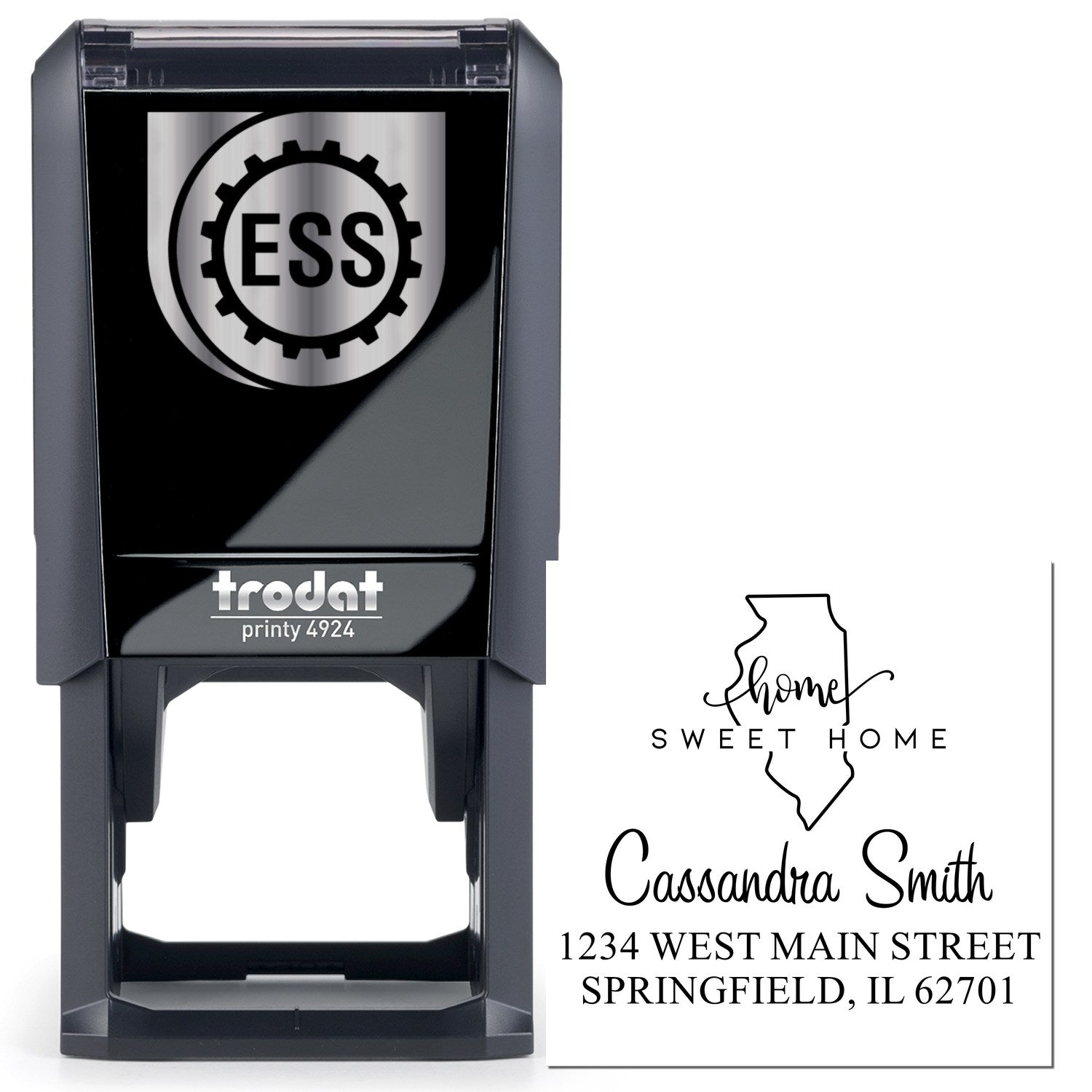 Self-Inking Home Sweet Home Illinois Personalized New Home Address Rubber Stamp