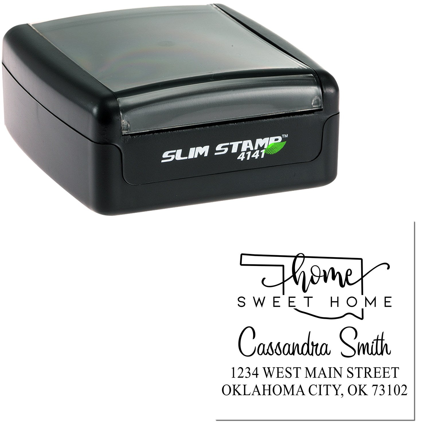 Slim Home Sweet Home Oklahoma Custom New Home Address Pre-Inked Stamp