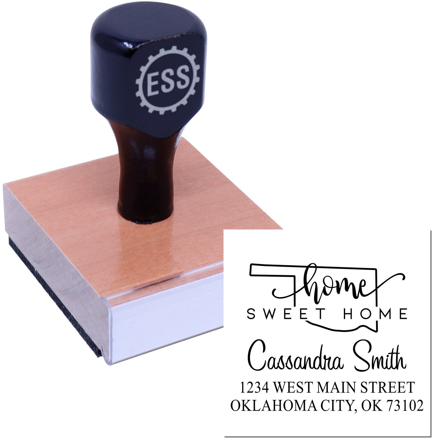 Wood Handle Home Sweet Home Oklahoma Personalized Home Address for Envelopes Rubber Stamp