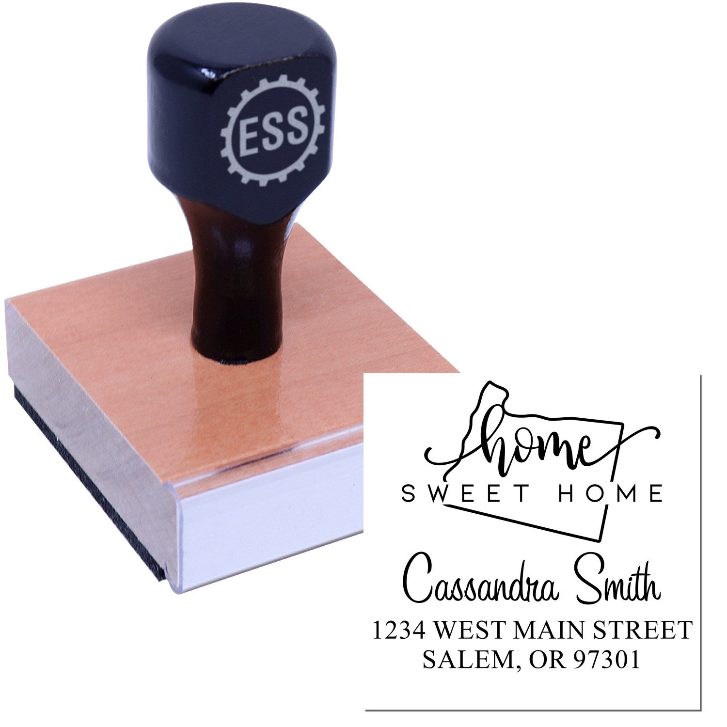 Wood Handle Home Sweet Home Oregon Personalized Address Label Stamp