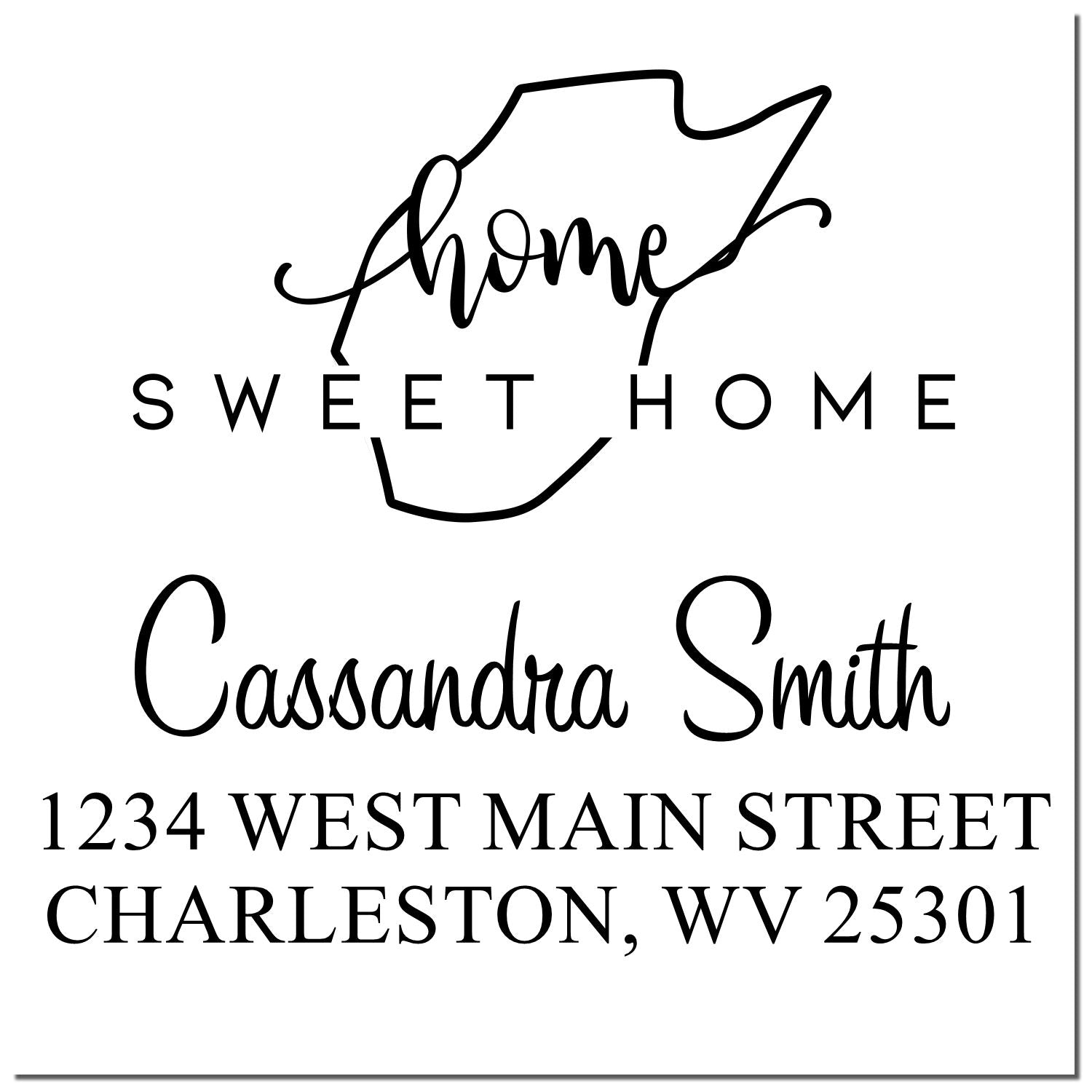 Wood Handle Home Sweet Home West Virginia Custom Name and Address Rubber Stamp