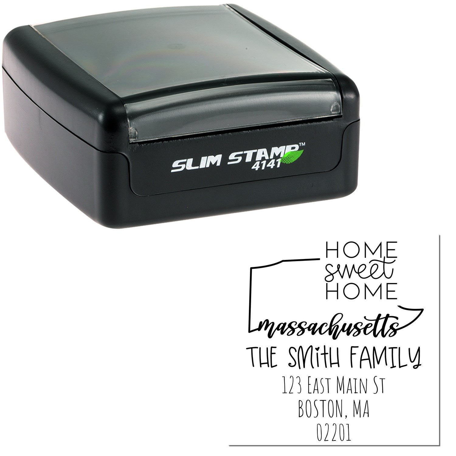 Slim Massachusetts Home Sweet Home Customized Home Address Pre-Inked Stamp