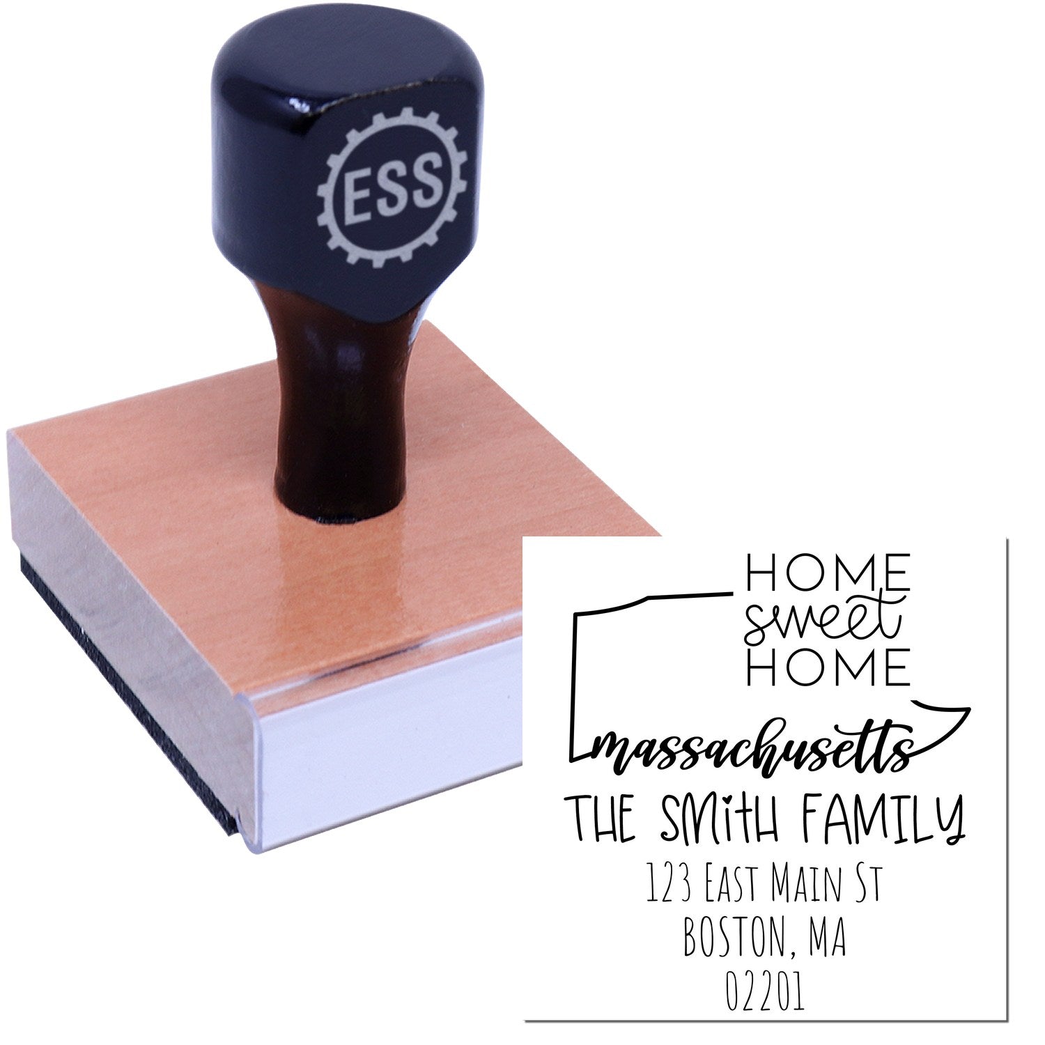 Wood Handle Massachusetts Home Sweet Home Custom New Address Rubber Stamp