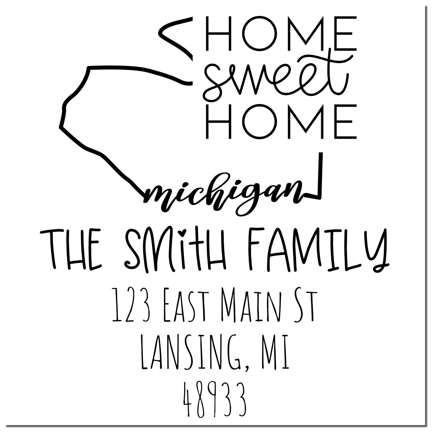 Slim Michigan Home Sweet Home Customized New Home Address Stamp