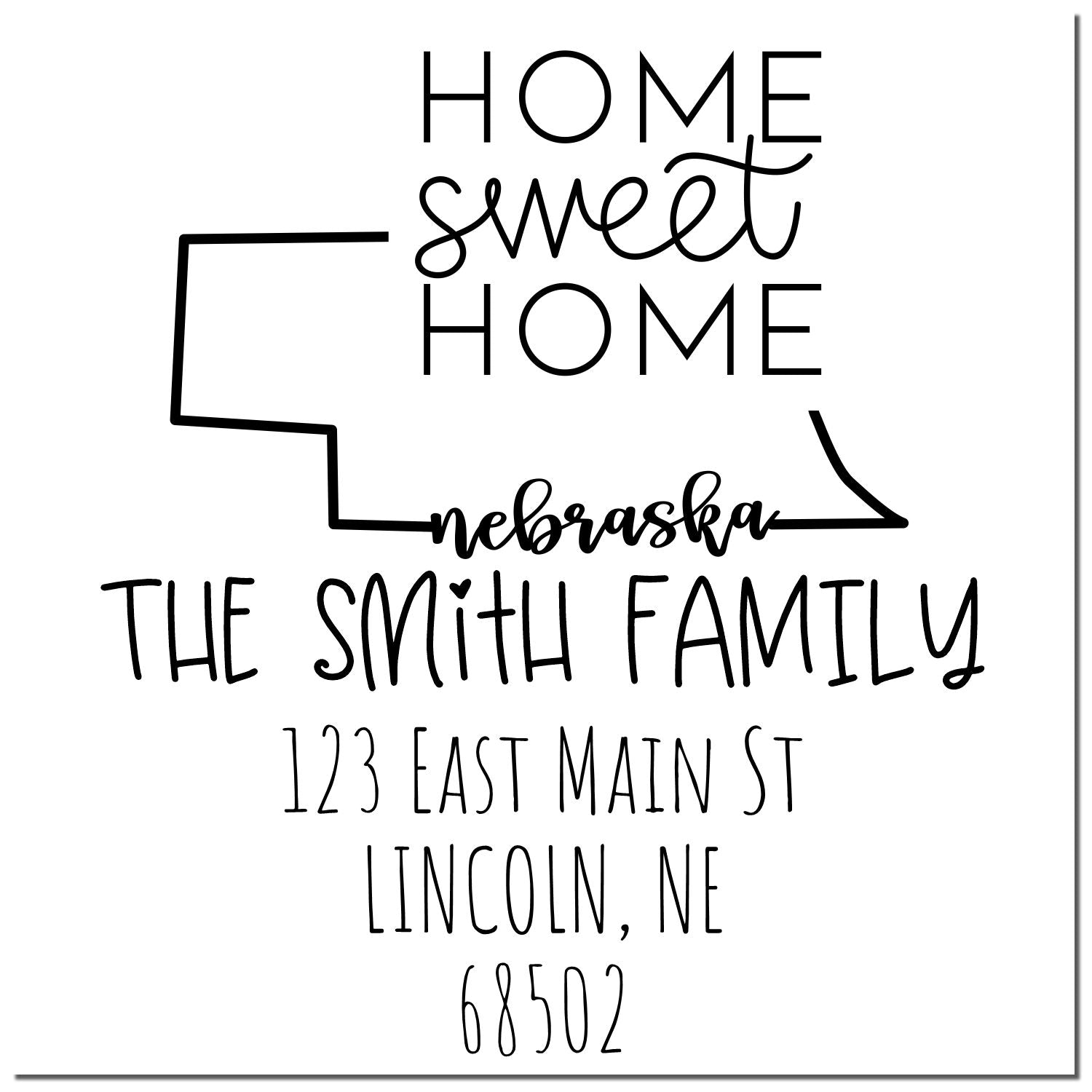 Wood Handle Nebraska Home Sweet Home Custom Address Label Rubber Stamp